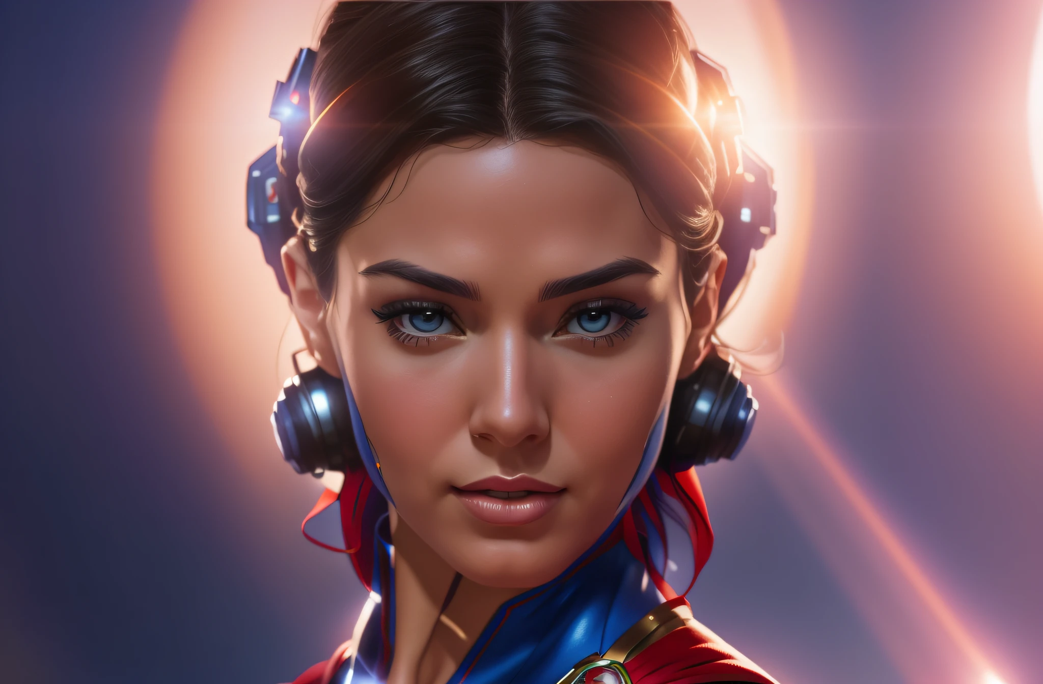 a close up of a woman in a superman costume posing for a picture, superhero portrait, supergirl, 8k artgerm bokeh, wojtek fus, super hero art, super photo realistic, artgerm portrait, stunning digital illustration, realistic digital art 4 k, realistic digital art 4k, closeup character portrait, artgerm. high detail