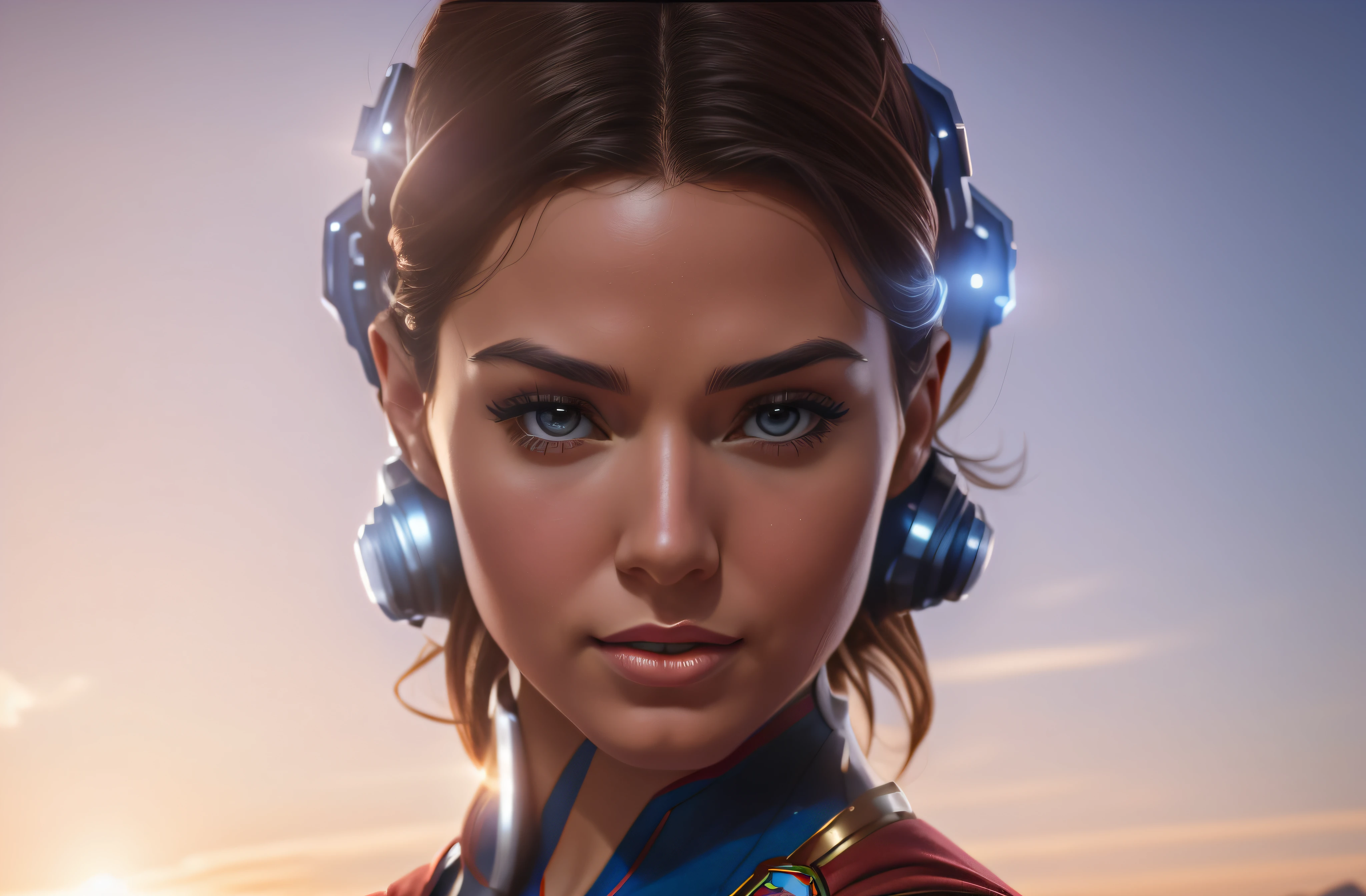 a close up of a woman in a superman costume posing for a picture, superhero portrait, supergirl, 8k artgerm bokeh, wojtek fus, super hero art, super photo realistic, artgerm portrait, stunning digital illustration, realistic digital art 4 k, realistic digital art 4k, closeup character portrait, artgerm. high detail