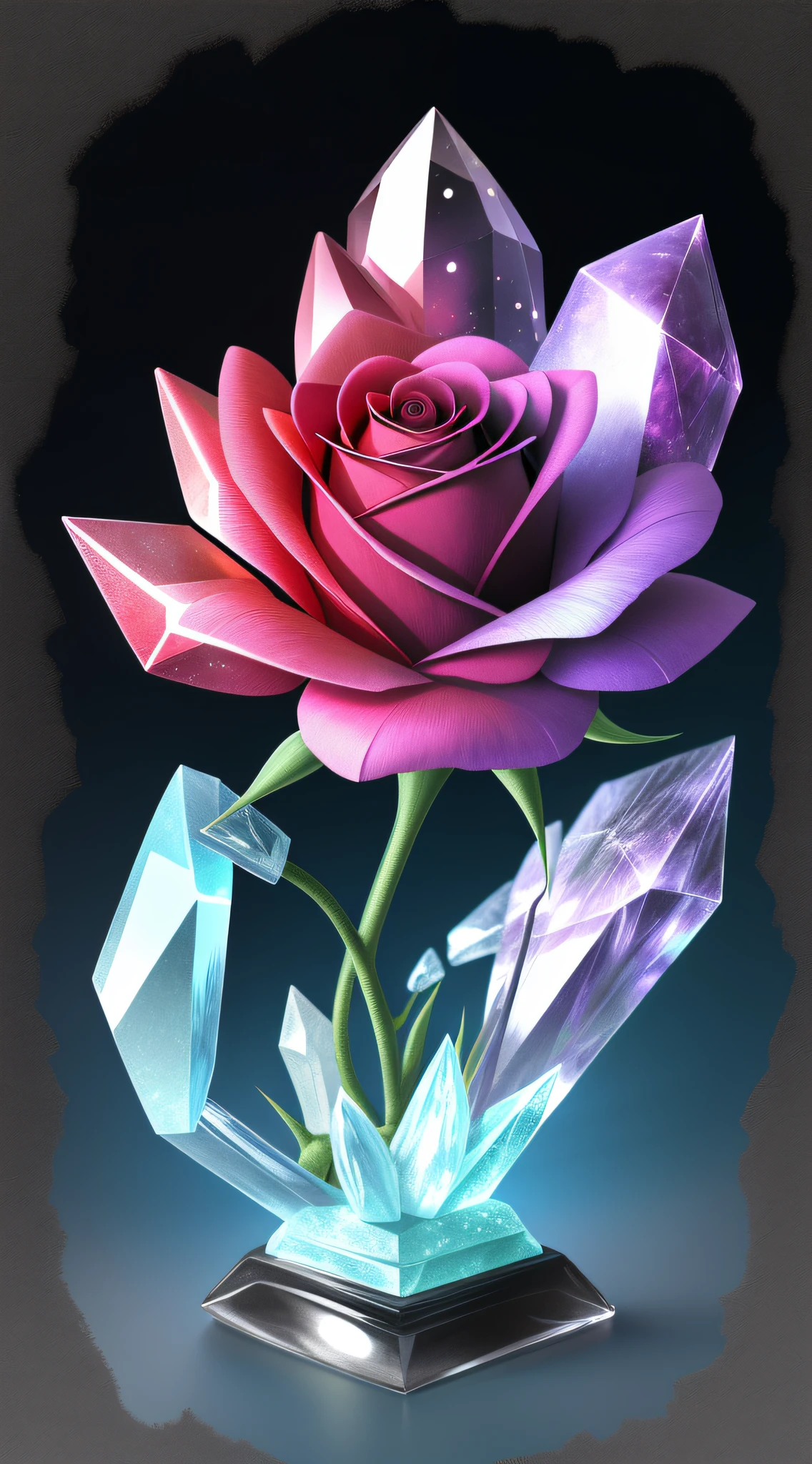 a Rose made of crystal, (Gigafractal Artstyle:1.0)