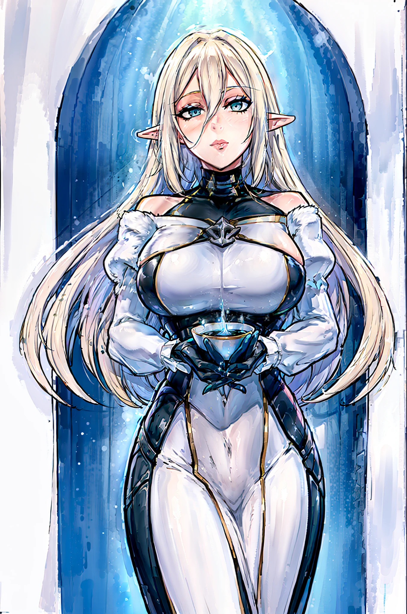 cinematiclighting, 1girl, (((masterpiece)), hdr, best quality, ultra-detailed, extremely detailed, high res, perfect face, highre, beautiful background, (depth of field), ray tracing, standing, Sovetsky_Soyuz, sovetsky soyuz \(azur lane\), standing, large breasts, yellow blonde hair, elf ears, (((no errors))), (((well detailed)), (((extremely well done)))