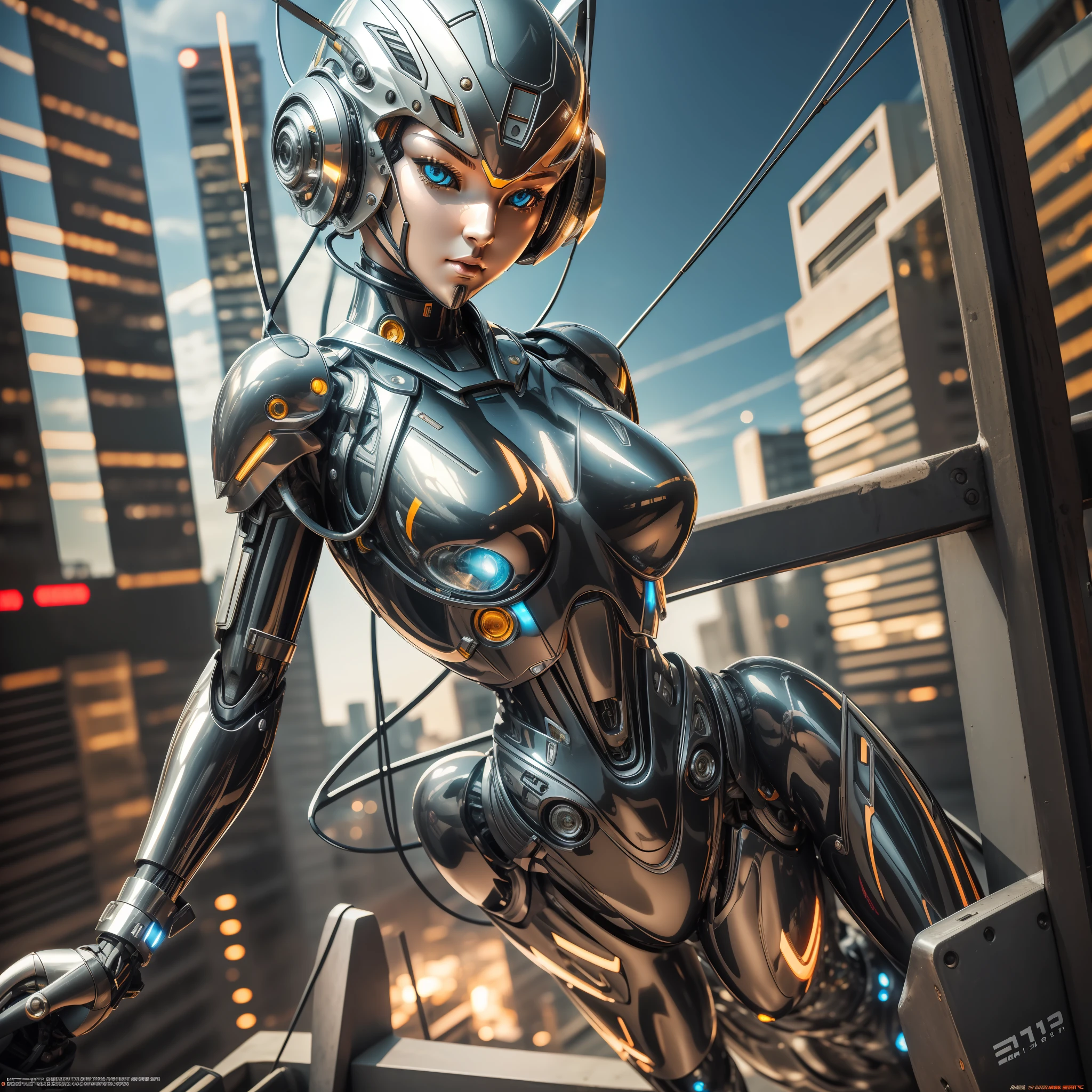Helmet with antenna, cute girl made of metal, (Cyborg: 1.1), ([Tail | More Wire]: 1.3), (Complex Detail), HDR, (Complex Detail, Ultra Detail: 1.2), Cinematic Shot, Masterpiece, Best Quality, High Resolution, Vaginal Foreign Body Insertion, Centered, Very Stylish, Black Rubber Bodysuit,