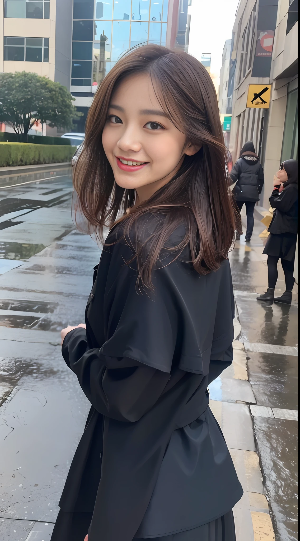 ((Best Quality, 8K, Masterpiece:1.3)), Focus: 1.2, Perfect Body Beauty: 1.4, Buttocks: 1.2, ((Layered Haircut, Breasts: 1.2)), (Wet Clothes: 1.1), (Rain, Street:1.3), Bandeau Dress: 1.1, Highly Detailed Face and Skin Texture, Fine Eyes, Double Eyelids, Whitening Skin, Long Hair, (Shut Up: 1.3), Smile
