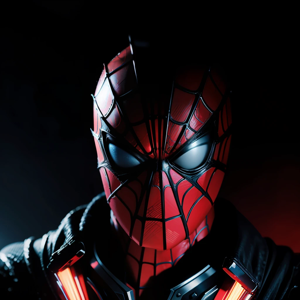 the cartoonish-style Spider-Man, illuminated by an intense light, captured by a dynamic camera, using vibrant colors and simple, medium-sized materials with a shallow depth of field, stylized quality and a touch of action.