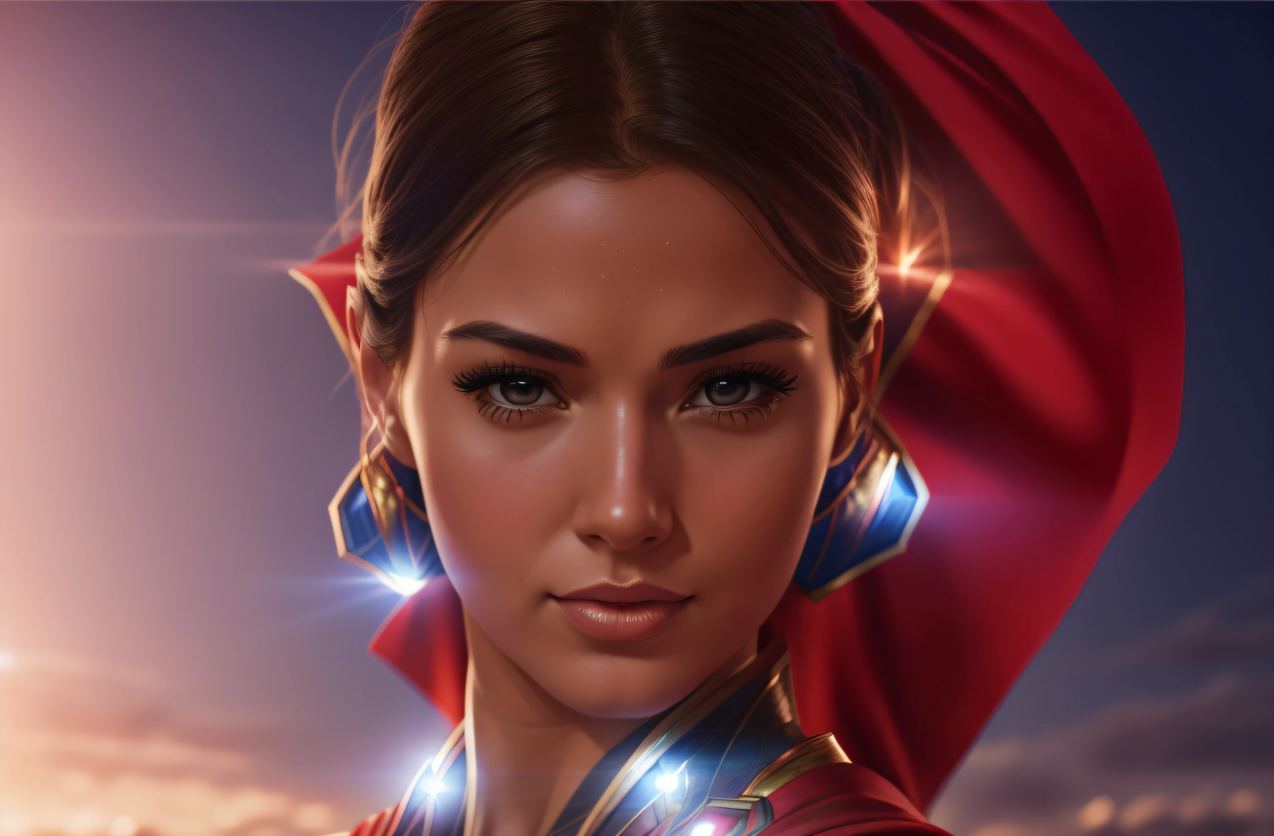 a close up of a woman in a superman costume posing for a picture, superhero portrait, supergirl, 8k artgerm bokeh, wojtek fus, super hero art, super photo realistic, artgerm portrait, stunning digital illustration, realistic digital art 4 k, realistic digital art 4k, closeup character portrait, artgerm. high detail