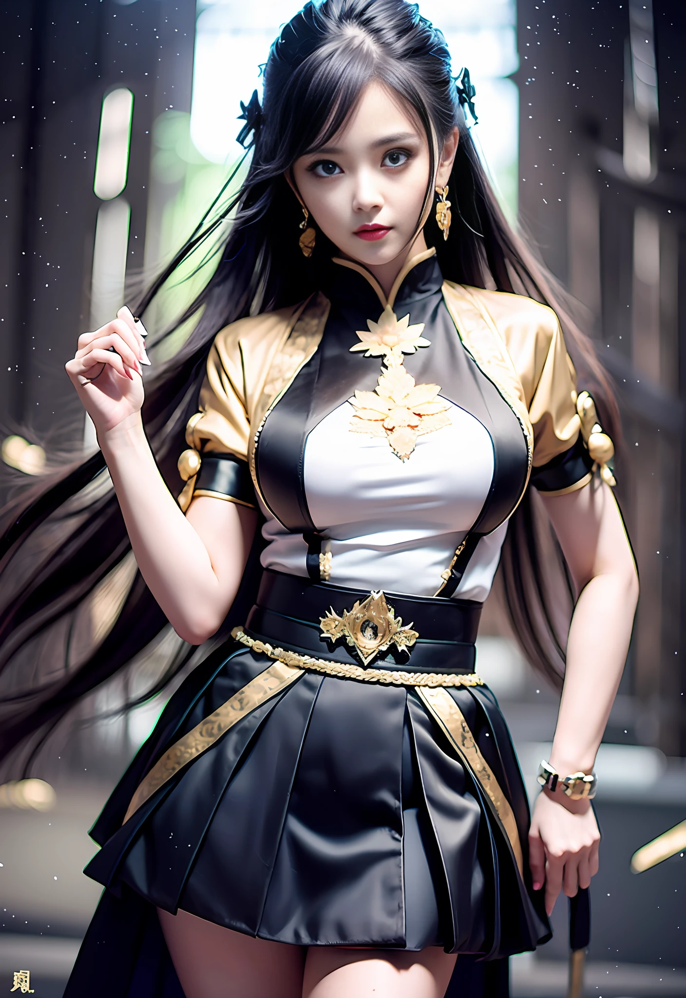Beautiful and exotic woman in black kpop skirt, black eyes, perfect skin, very cute, very beautiful, perfect image, realistic photo, kpop, ultra graphic --auto --s2