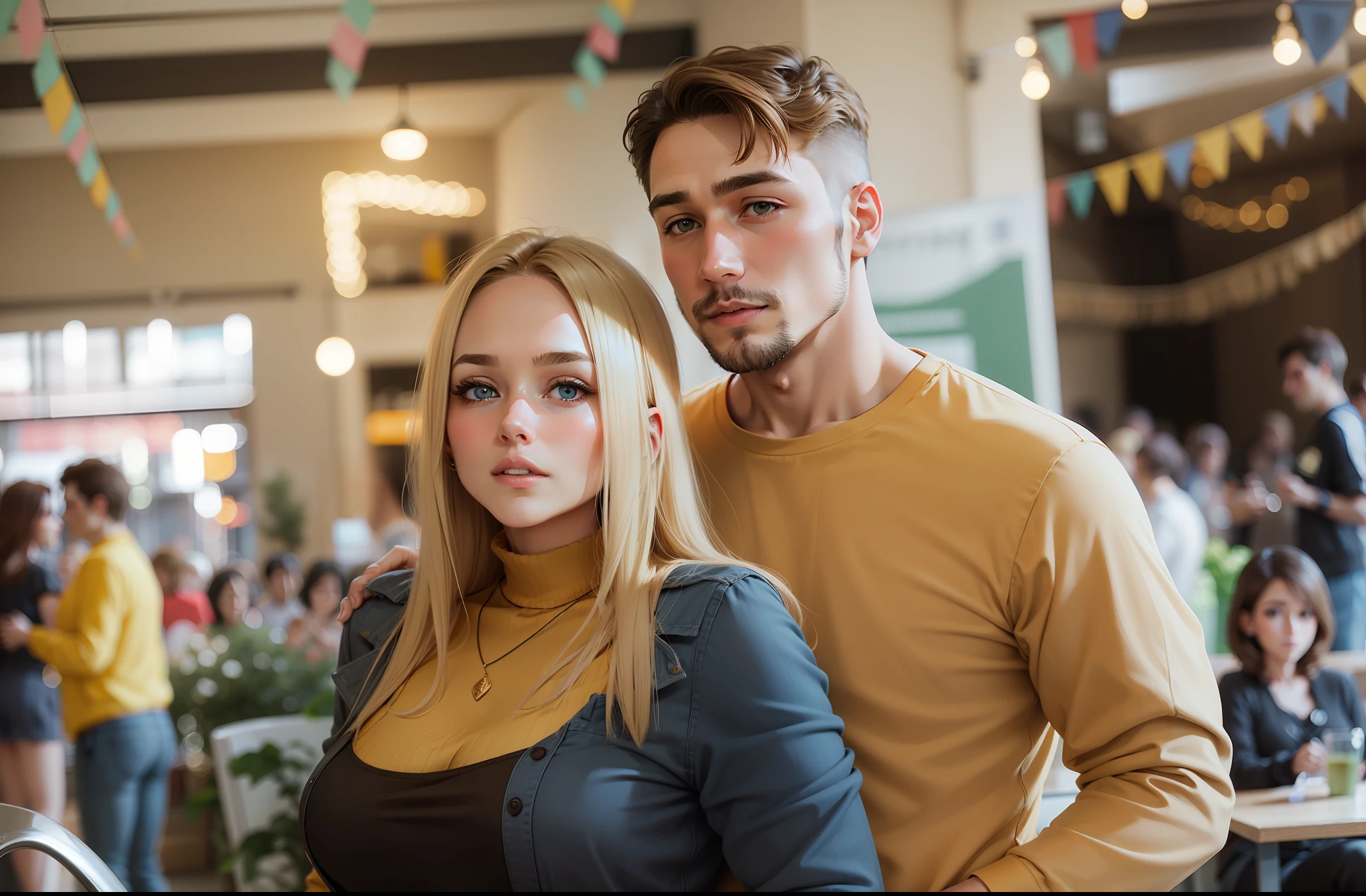 Man brown hair woman short blonde hair marriage