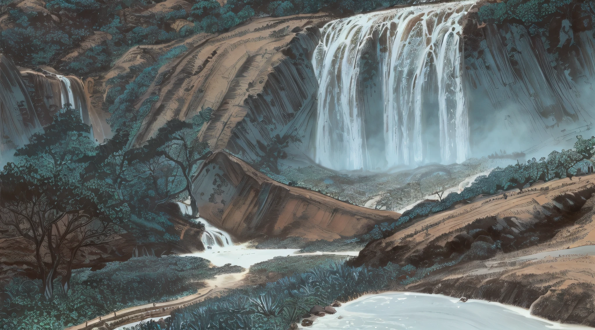 China splashes ink landscapes, majestic, mountains, waterfalls, forests, HD --auto --s2
