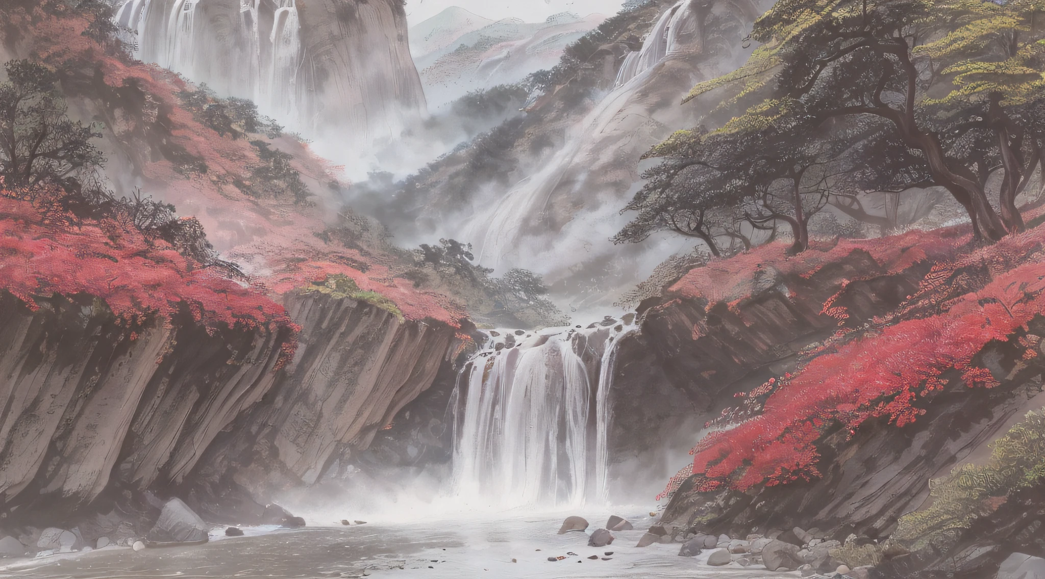 China splashes ink, majestic, mountains, waterfalls, forests, HD --auto --s2