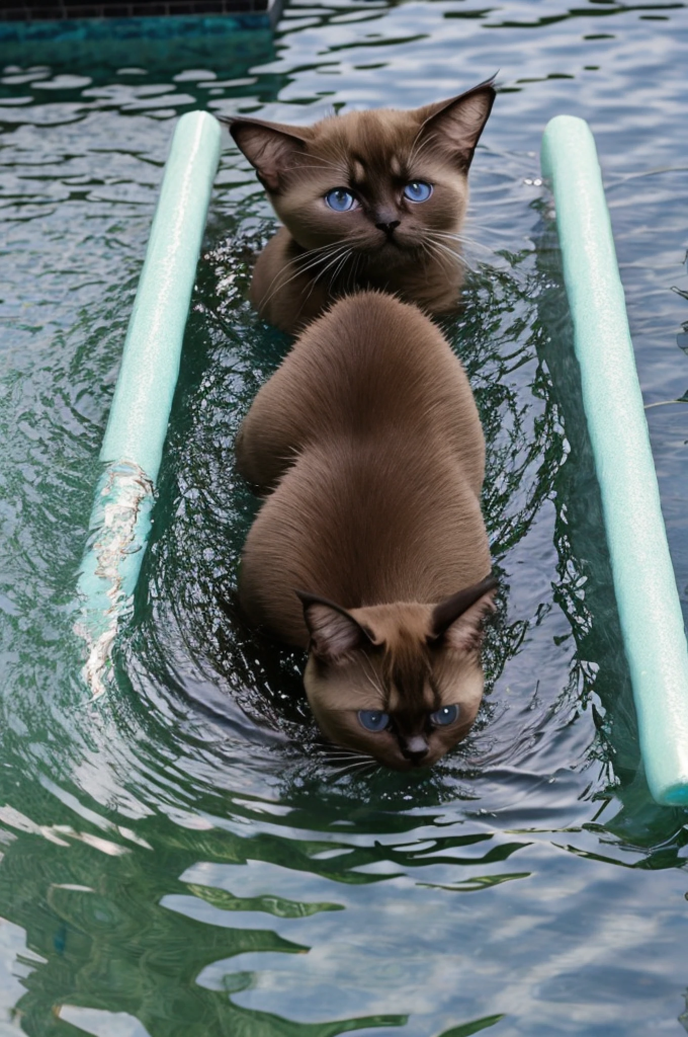swimming cute Siamese cat pool