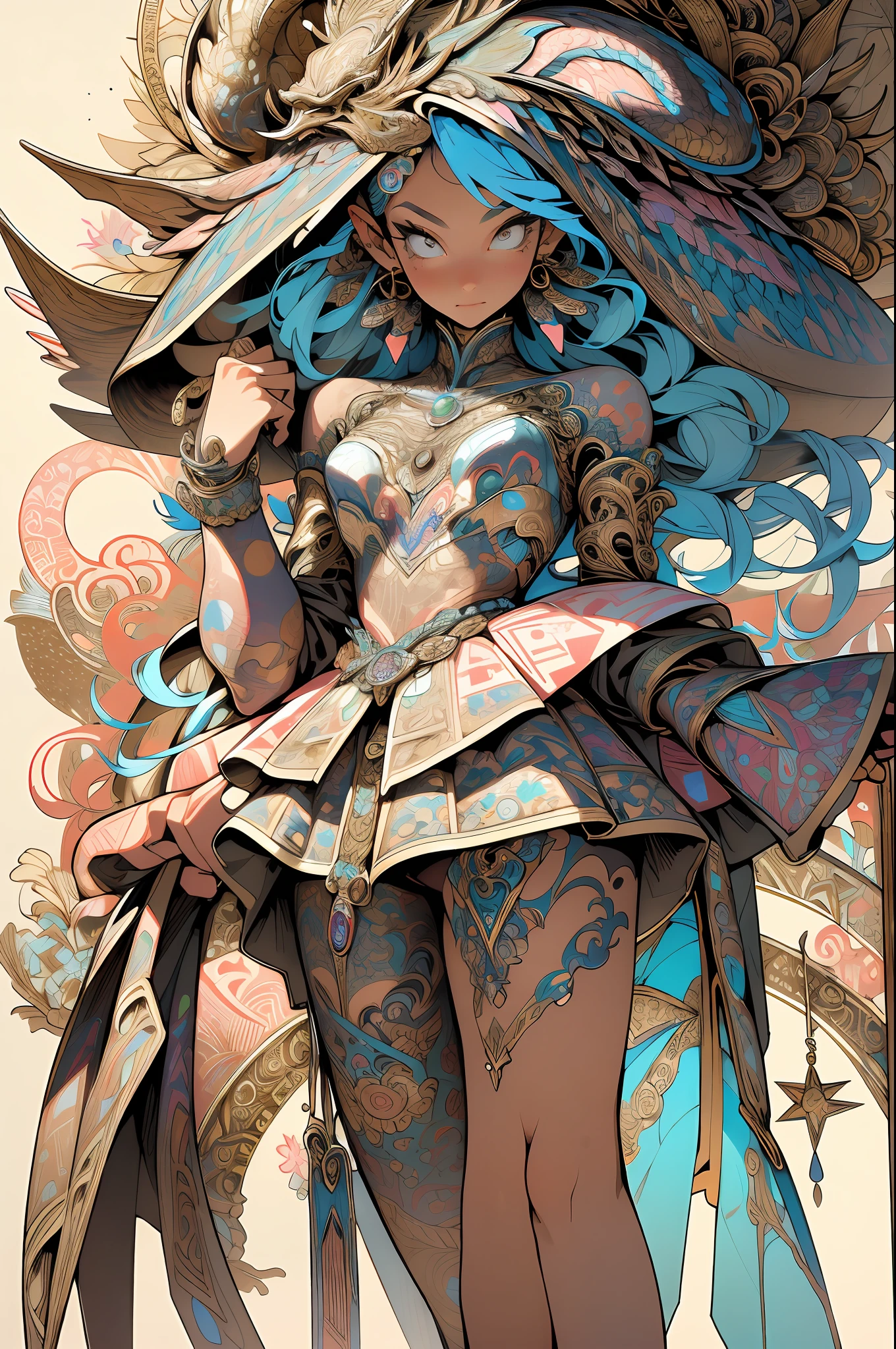 absurd, highres, ultra detailed, (ultra-detailed background, detailed background), extremely detailed, 1girl, bouquet of flowers, (zentangle:1.2), (geometric:1.2), colorful, full body, sexy pose, short clothes, dragon tattoo, stars, tiny thong, almost naked, muscular, perfect body