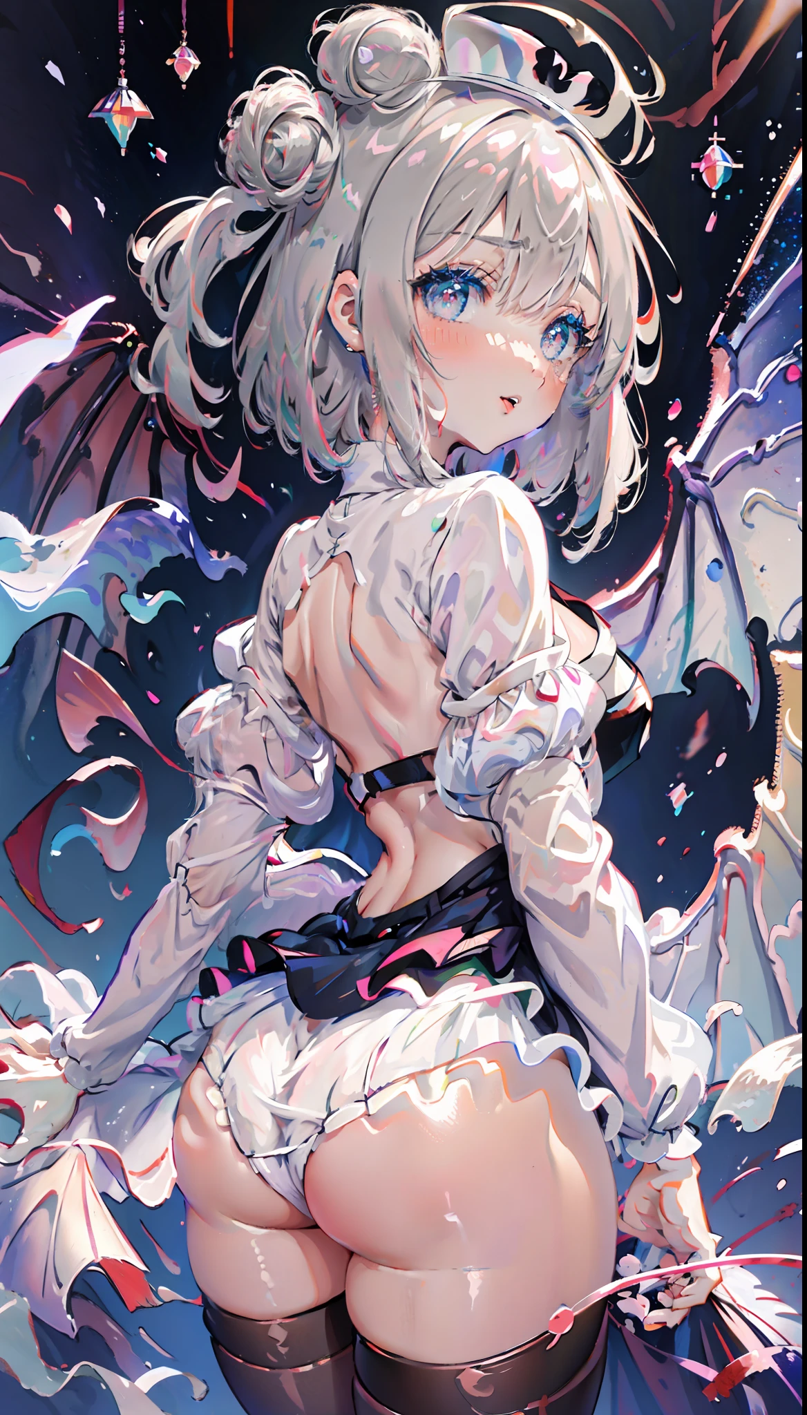 (masterpiece, high quality, high resolution, highest quality),
break
blurry background, (colorful: 0.7), (eye focus: 1.2), viewer, upper_body, fisheye, (indoor: 1.1), cute, warm light, cute cat ears,
break
1 , standing, solo, ^^, (leaning_forward: 1.1), arms_behind_back, (wide-eyed: 1.1), head_tilt, bare shoulders, small breasts, long eyelashes, collarbone, (blush: 0.95),
break
Shiny skin, shiny hair, (bright pupil: 1.1), curious, detailed eyes, hair ornament, long hair, double-sided upward hair, white hair, skirt, shiny eyes, 【Best image quality】 Girl Solo Beast Ears Rabbit Barefoot Above Knee Dress SeatingRabbit Ears Short SleeveViewerWatchgrass Short HairSmile White Hair Fluffy SleevesOutdoor Puffy Short SleevesBangsGround Full Body Animal White ClothesSunlightSunlightBrown Mottled SunshineNatural Volume Lighting and Best Shadows, (Juicy Ass POV: 1.1), Deep Depth of Field, Sharp Focus, Amazingly Beautiful Petite Girl Portrait, soft, delicate and beautiful attractive face with attractive red eyes, nice medium-sized small breasts, thick eyebrows, from behind, looking back, greedy stare, sticking out your tongue, drooling and opening your mouth, windswept disheveled white hair, long twin-tailed hairstyle with thick layers, blush eyeshadow with thick eyelashes, parted lips, heavy breath, jagged dog ears of fluffy dog tail, sarashi, under bandages, micro G string bikini panties, skin dentation, body brush, tight hips and firm buttocks, back, (bend back: 1.2), bed sheets, (top quality, amazing details: 1.4), masterpiece, bloom, picturesque, vivid colorful paintings, beautiful hands