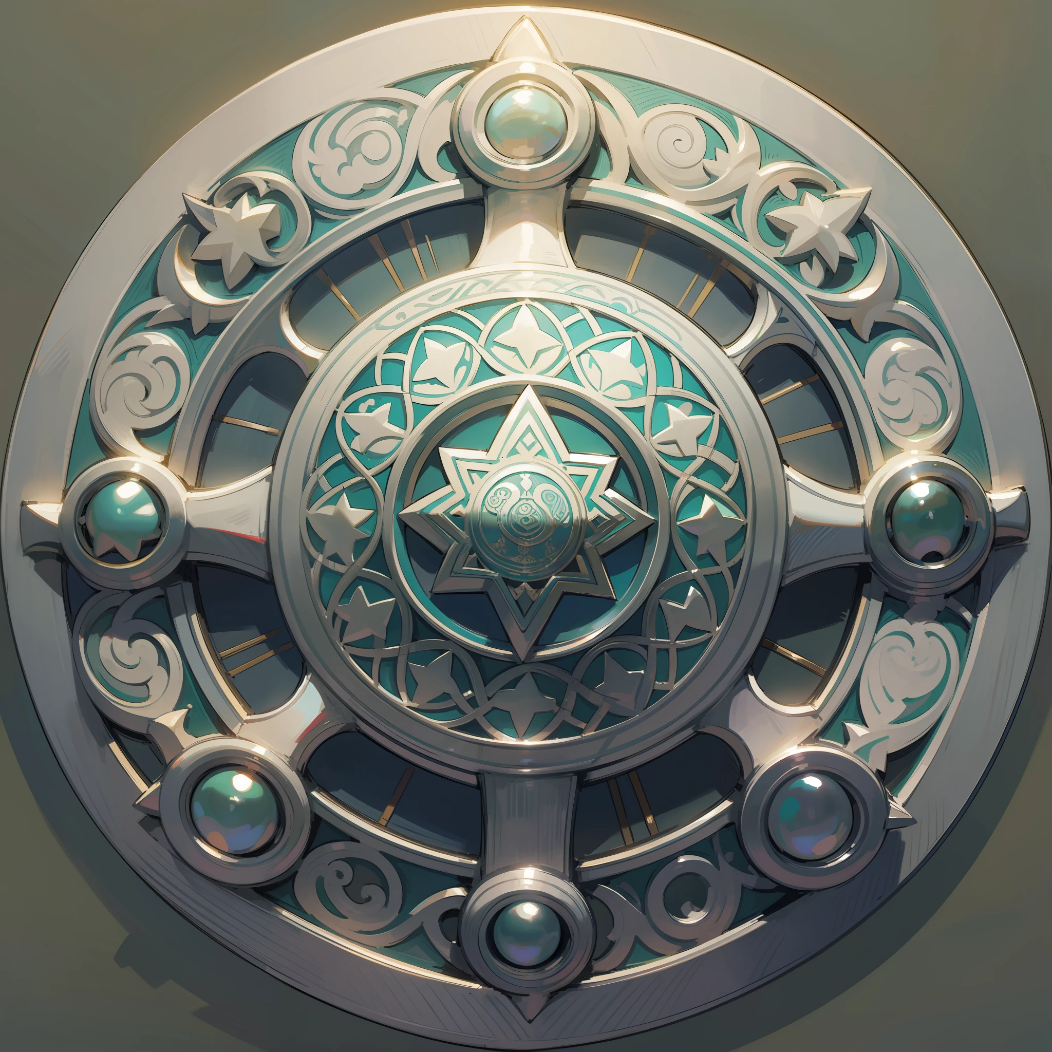 (Best quality) A Celtic style silver badge, no figures, Celtic motif in the center of the coat of arms, positive perspective, pencil single pigment drawing, exquisite details, --s2