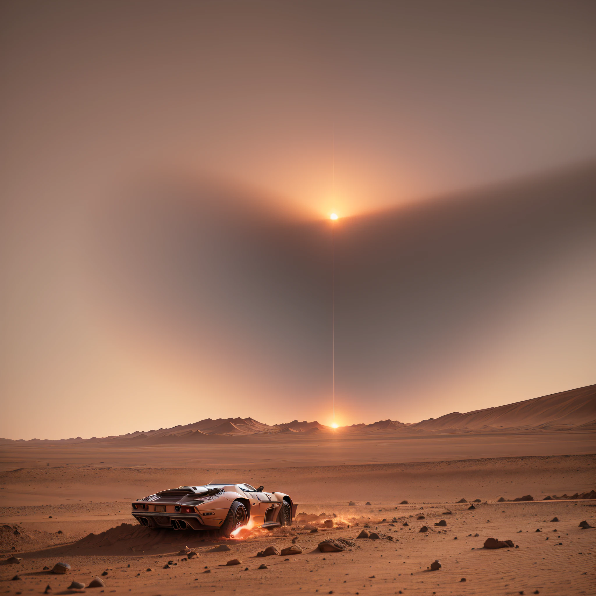 sunset on mars, realistic, movie photo, lost on mars, Martian car, detailed (realistic) --auto --s2
