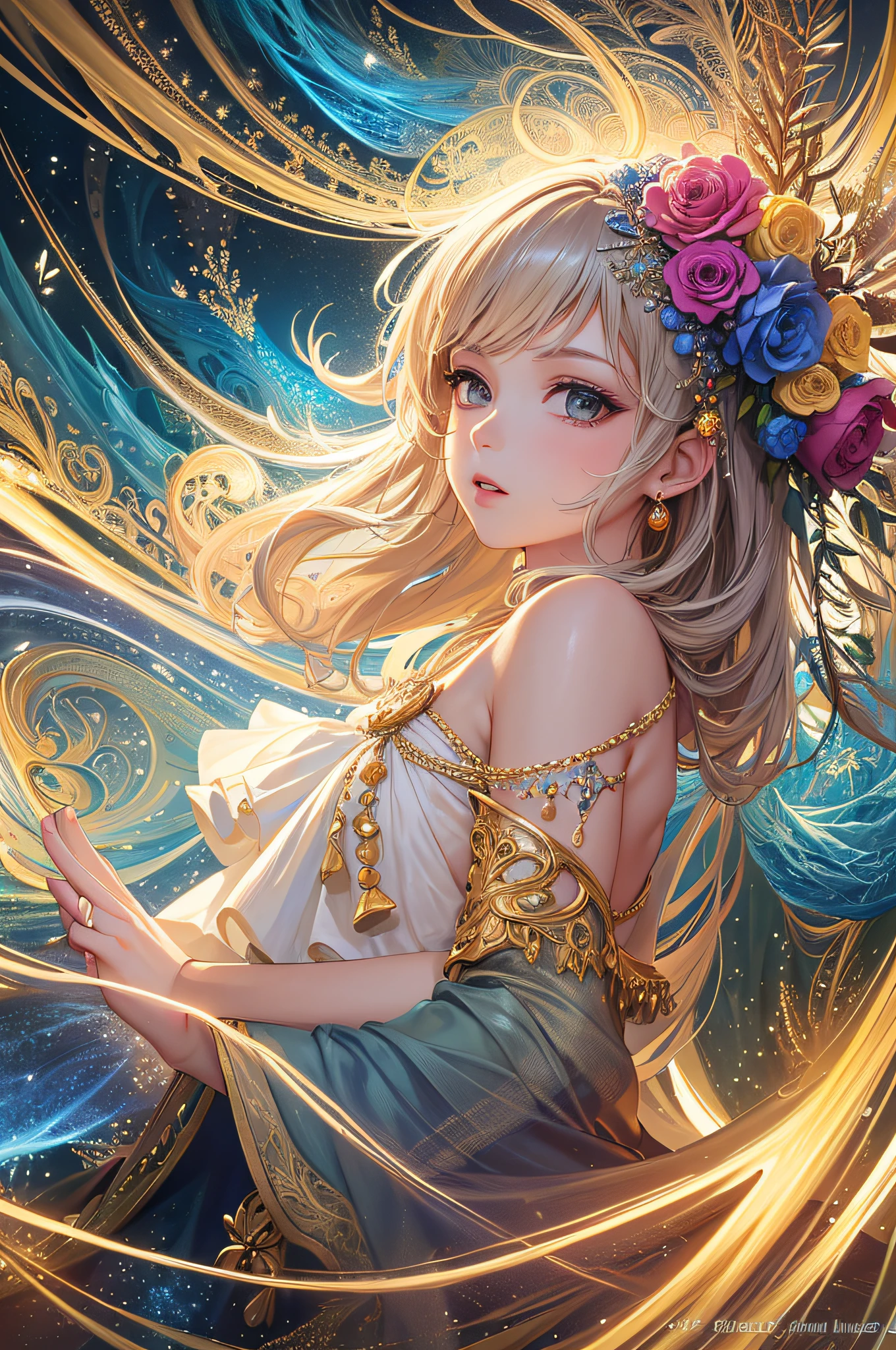 (masterpiece, top quality, best quality, official art, beautiful and aesthetic:1.2), (1girl),light painting, (long exposure:1.2),dynamic streaks, extreme detailed,(fractal art:1.3),colorful,highest detailed,chiffon dress,jewelry,flower,fairy,upper body