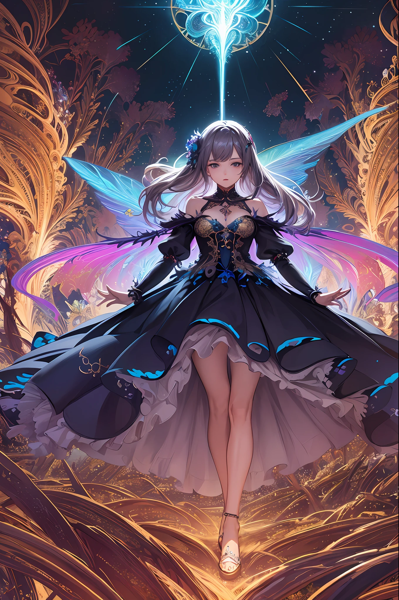 (masterpiece, top quality, best quality, official art, beautiful and aesthetic:1.2), (1girl),light painting, (long exposure:1.2),dynamic streaks, extreme detailed,(fractal art:1.3),colorful,highest detailed,chiffon dress,jewelry,flower,fairy,upper body
