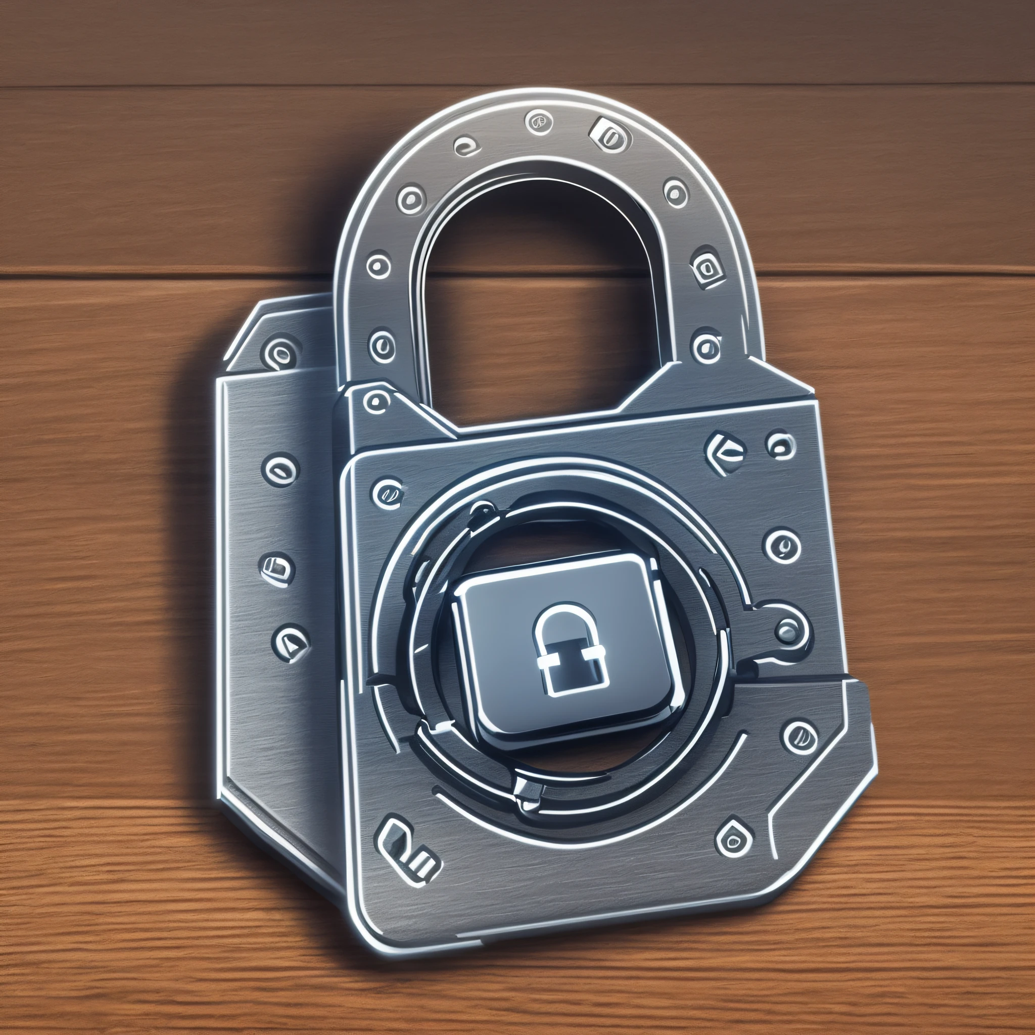 Draw a simple padlock, flat icon, encrypted, realistic, futuristic with LEDs, transparent background --auto --s2