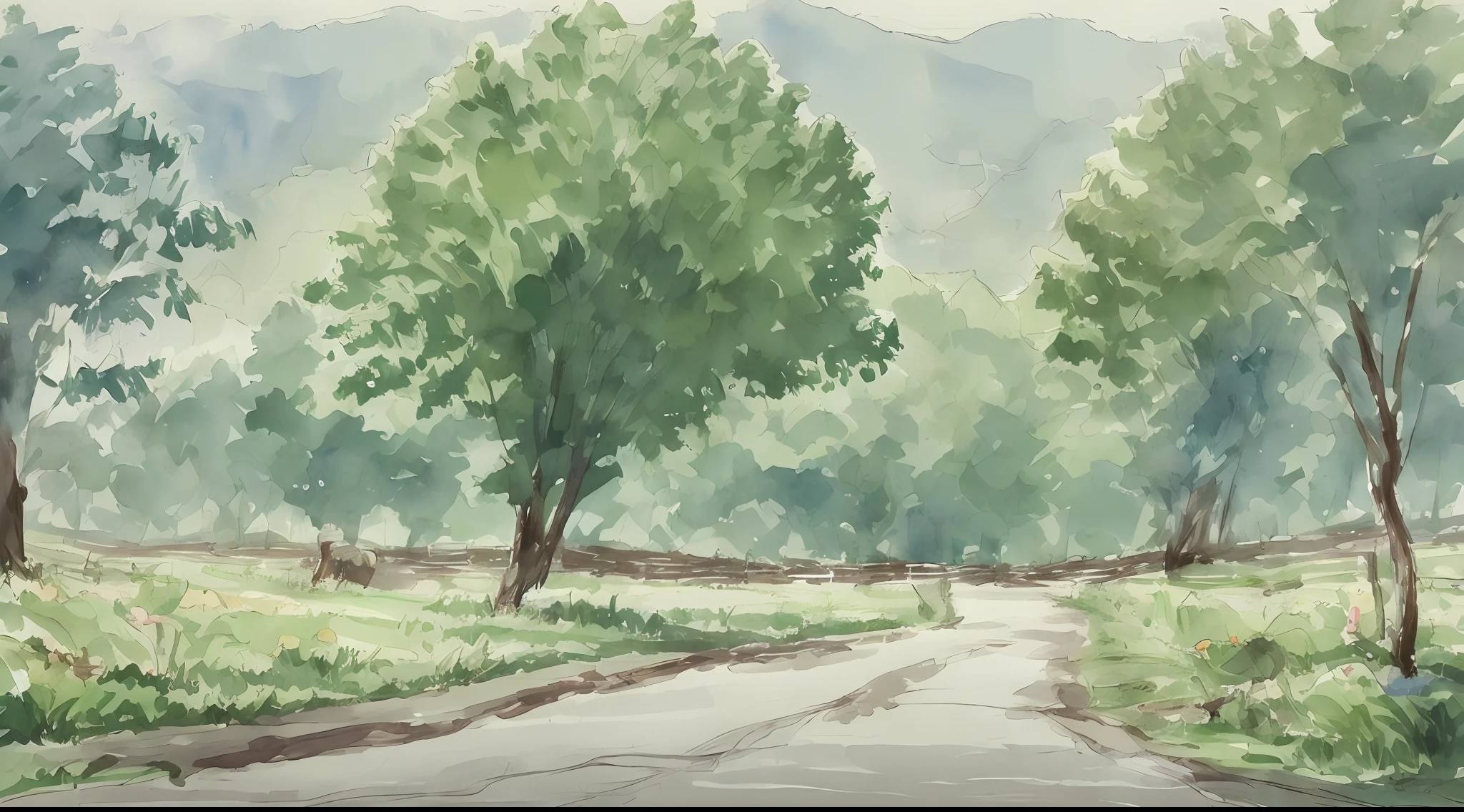 (Masterpiece, best quality), Great Environment, Watercolor, Car Crossing, Curved Road, Dusk, Expansive Environment, Tall Fir Trees, Canadian Mountain View, Foreign Forest, Monet Style, Pink Purple Pink Orange Pink, Top view