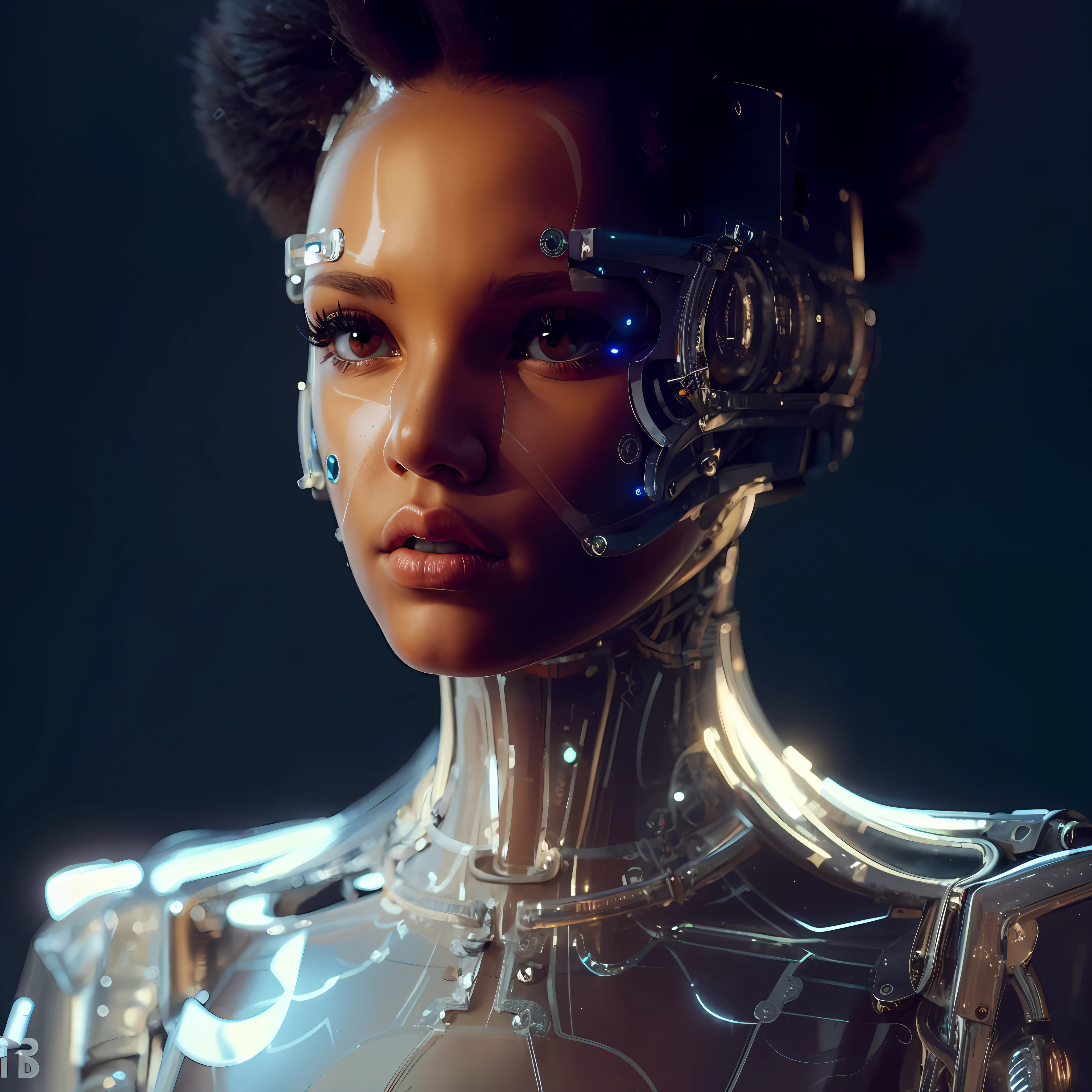 A closeup of a female robot covered by a transparent acrylic outfit, sensual fashion robot, fashion photography, futuristic clothing and a futuristic suit, african female android, cyborg - girl, ultra detailed female android, portrait of a female android, integrated synthetic android, humanoid woman, cyborg woman, cyborg girl, portrait of an android, beautiful android woman,  an image of a beautiful cyborg, cyborg fashion model, detailed humanoid