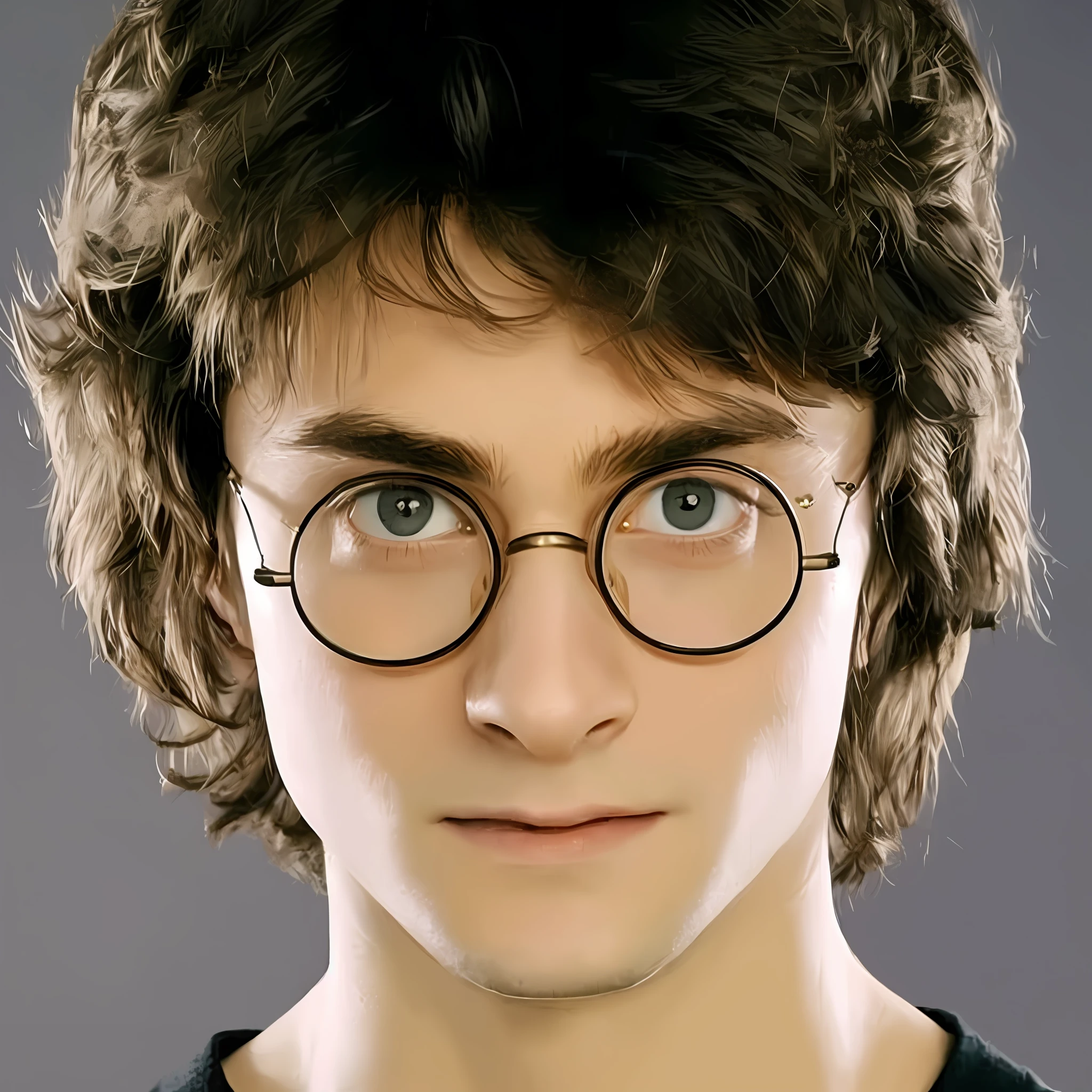 harry potter is a young man with glasses and a black shirt, round glasses potter, portrait of harry potter, harry potter portrait, daniel radcliffe as harry potter, harry potter, elijah wood as harry potter, harry potter!!, daniel radcliffe, she wears harry potter glasses, harry potter style, harry potter smoking weed, with black eyeglasses, harry