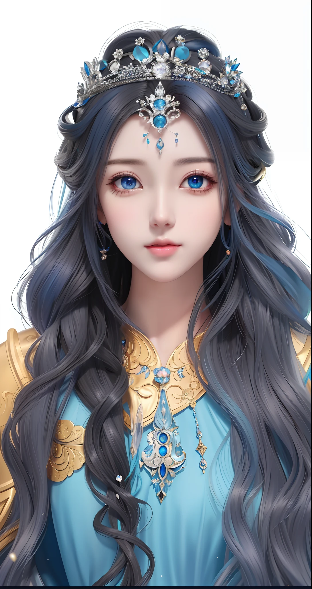 a woman with long hair wearing a blue dress and a crown, beautiful character painting, a beautiful fantasy empress, fantasy art style, beautiful anime portrait, stunning anime face portrait, ((a beautiful fantasy empress)), beautiful fantasy art portrait, detailed portrait of anime girl, beautiful anime woman, beautiful fantasy portrait, beautiful fantasy art, 8k high quality detailed art, beautiful anime style