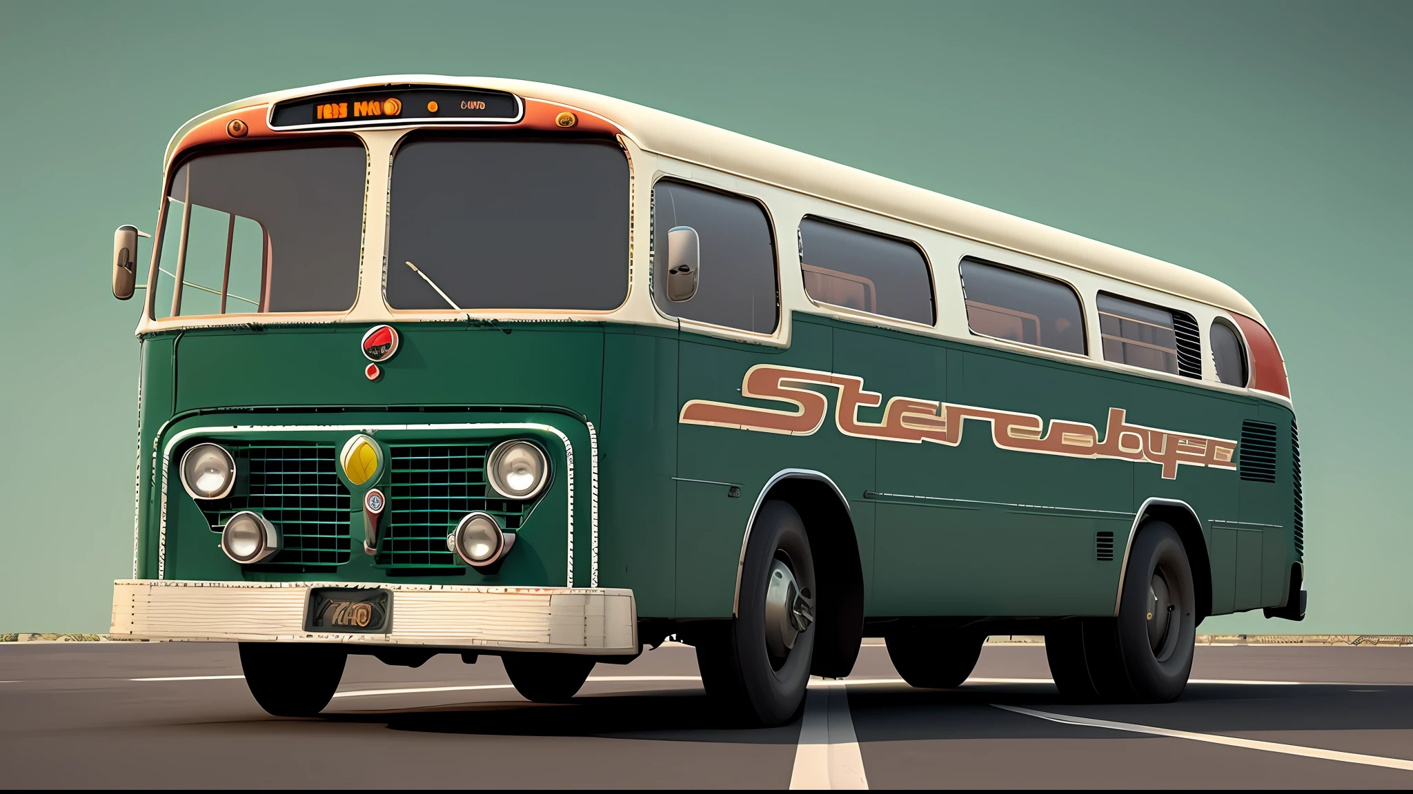 Bus, vintage, 1960s, colorful, rounded lines, band bus, road bus, photorealistic, ultradetailed, 8k, photography