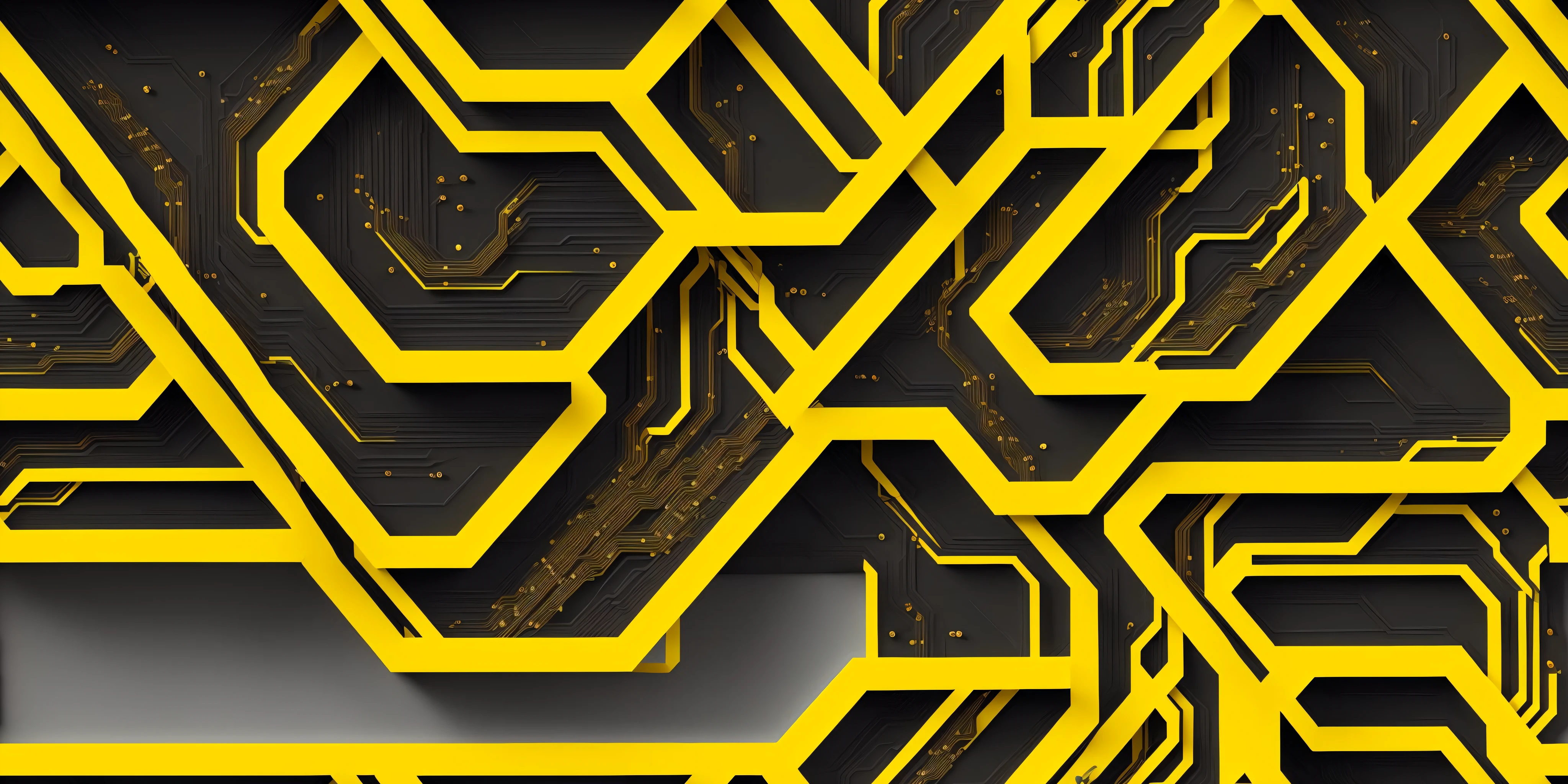 multiple layers of circuit boards, hyper-realistic 4k architectural digest digital painting, artstation, concept art, matte, sharp focus, illustration, symmetrical, balanced, rule of 3rds, negative space, monochrome yellow colors, highly detailed, symmertical, Brulio Amado