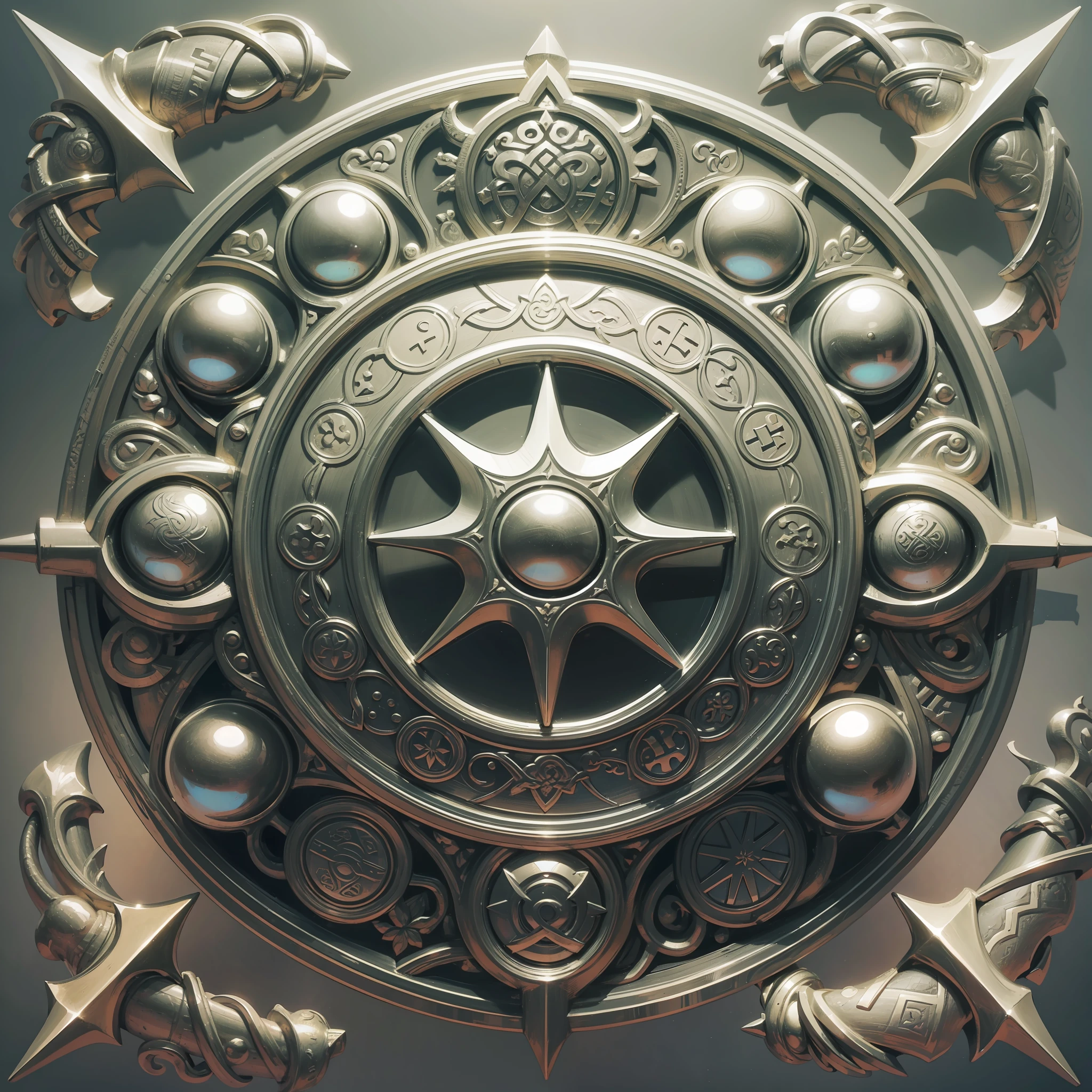 (Best quality) A Celtic style silver badge, no figures, Celtic motif in the center of the coat of arms, positive perspective, pencil single pigment drawing, exquisite details, --s2