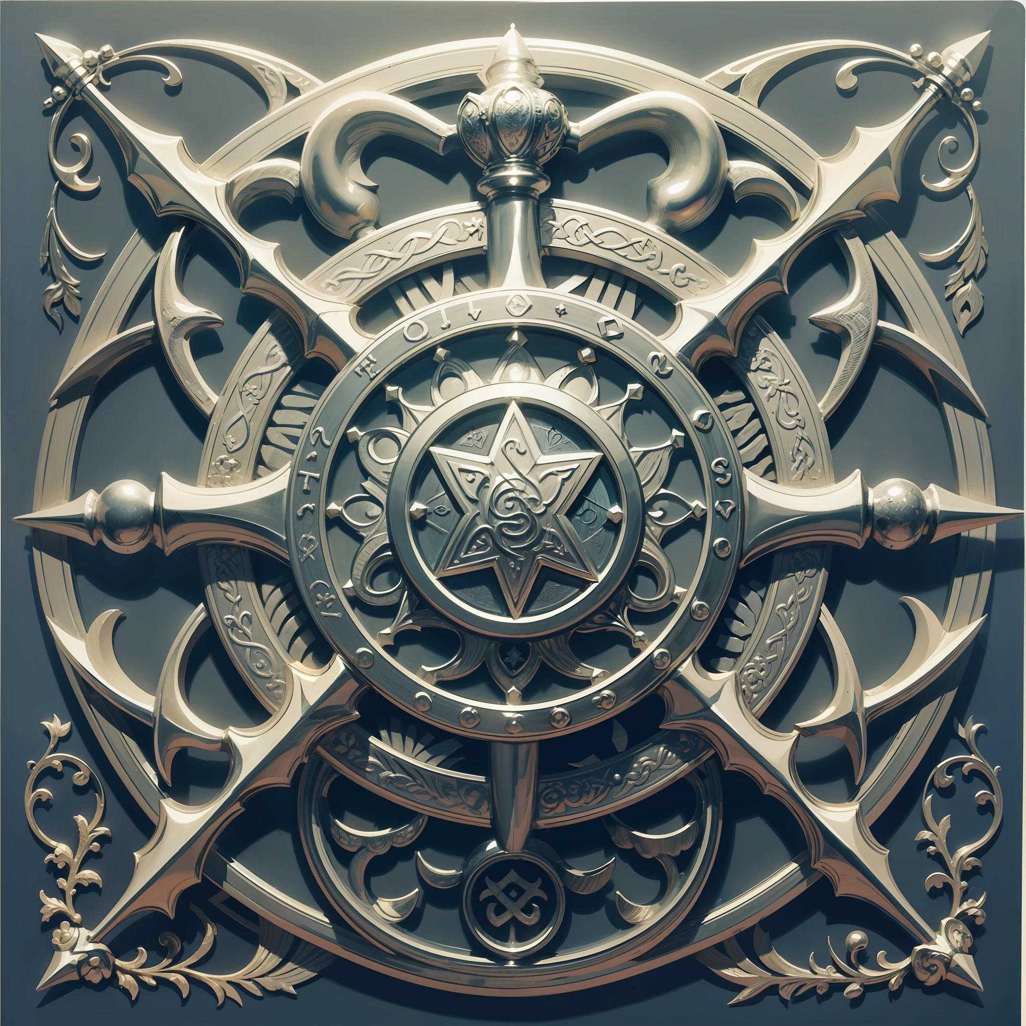 (Best quality) A Celtic style silver badge, no figures, Celtic motif in the center of the coat of arms, positive perspective, pencil single pigment drawing, exquisite details, --s2