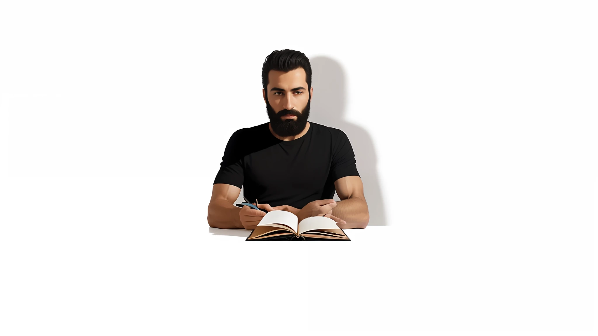 Arafed man with Coba Open CE Amazed beard and black shirt holding a book, Aykdogdu Aykut, Nekro Petros Afshar, Aykut Aydogdu Zener, Luis Ricardo Falero, Enes Dirig, Portrait Book, Eytan Zana, David Rios Ferreira, Ahmad Merheb, H3H3, No text, Chiaroscuro scholar