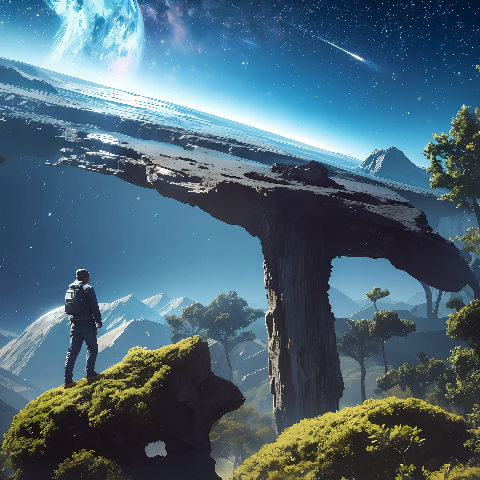 There was once a fearless astronaut named Alex, whose curiosity led him to explore the far reaches of space. During a routine mission, a critical glitch in his spacecraft launched him on an unexpected trajectory, causing him to land on a completely unknown planet.
Upon awakening from his state of unconsciousness, Alex realized that he was in an alien environment, with a strange atmosphere and exotic landscapes. His ship was damaged beyond any possibility of immediate repair, leaving him completely isolated and lost.
Determined to survive and find a way back home, Alex set out to explore the unknown planet. At every step, he marveled at the diversity of alien life around him. Bioluminescent plants emitted an ethereal glow, while creatures with unusual shapes and colors moved in harmony with their surroundings.
However, not everything was peaceful. Alex soon realized that the planet harbored unimaginable dangers. He faced violent storms and hostile creatures, always struggling to preserve his own life. With each challenge, he learned more about the workings of the planet and developed survival skills, becoming a true intergalactic explorer.
While wandering through valleys, mountains and alien forests, Alex found traces of an ancient civilization. Mysterious ruins and unknown inscriptions suggested that this planet was not only a wild world, but was once inhabited by intelligent beings.
Guided by his insatiable curiosity, Alex plunged into the search for answers. He deciphered the hieroglyphics and discovered an intriguing narrative: the planet's original inhabitants had faced a cosmic catastrophe that brought them to the brink of extinction. The planet was now in a cycle of regeneration, with the hope that a new civilization could emerge.
Over time, Alex began to feel connected to the planet, feeling the pulsating energy in