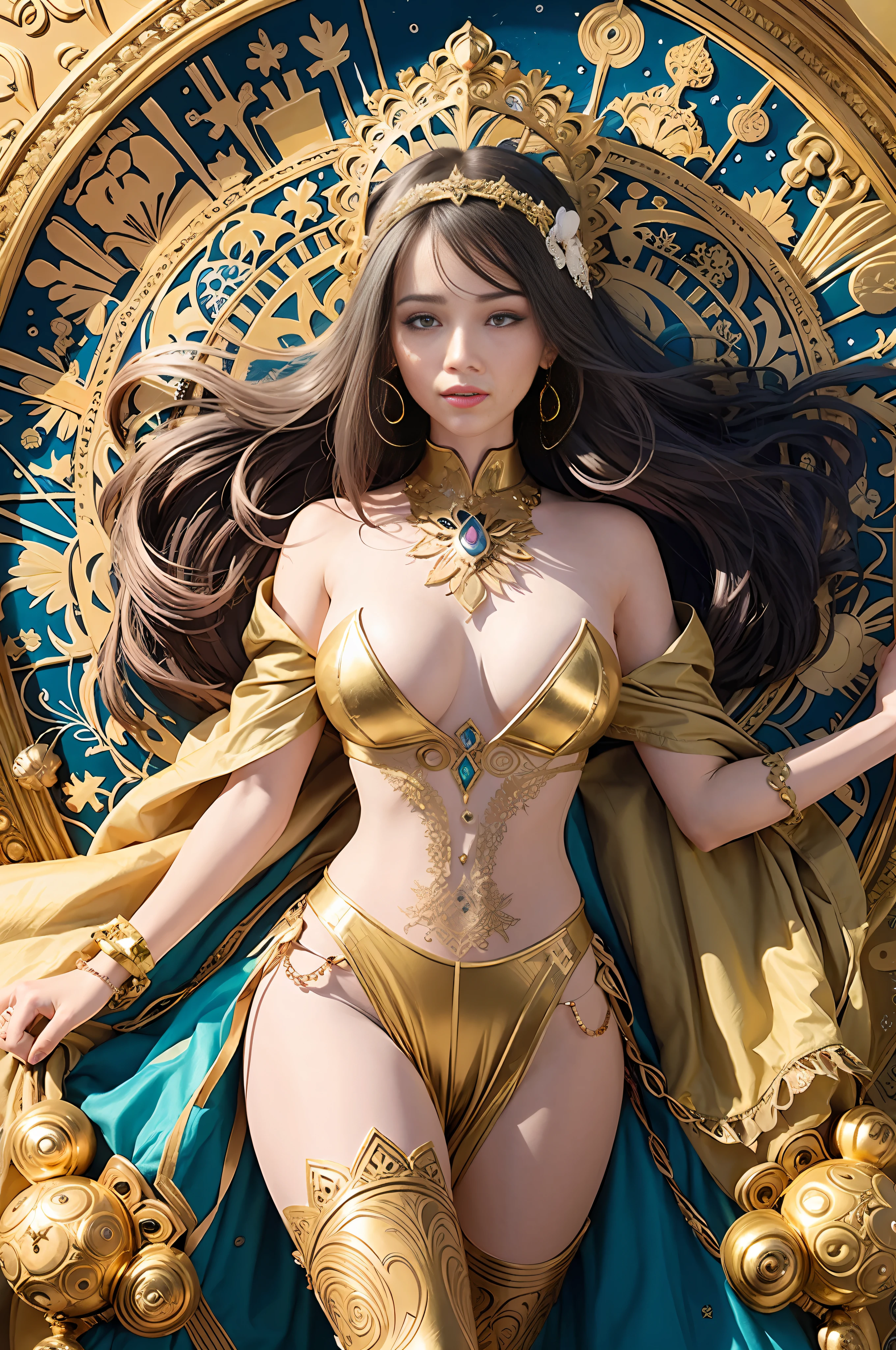(masterpiece, top quality, best quality, official art, beautiful and aesthetic:1.2), (1girl), extreme detailed,colorful,highest detailed, official art, unity 8k wallpaper, ultra detailed, beautiful and aesthetic, beautiful, masterpiece, best quality, (zentangle, mandala, tangle, entangle) ,holy light,gold foil,gold leaf art,glitter drawing, PerfectNwsjMajic