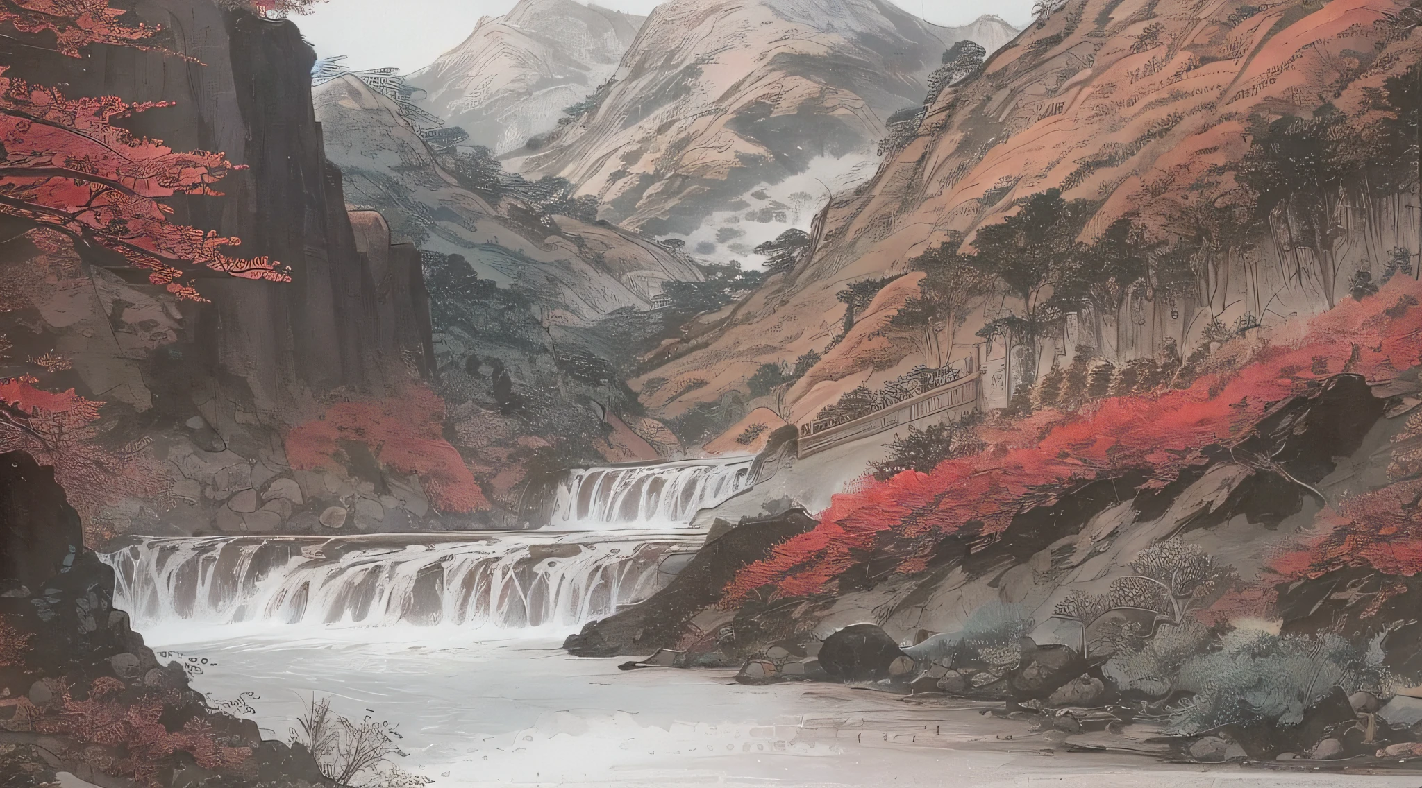China splashes ink, majestic, mountains, waterfalls, forests, HD --auto --s2