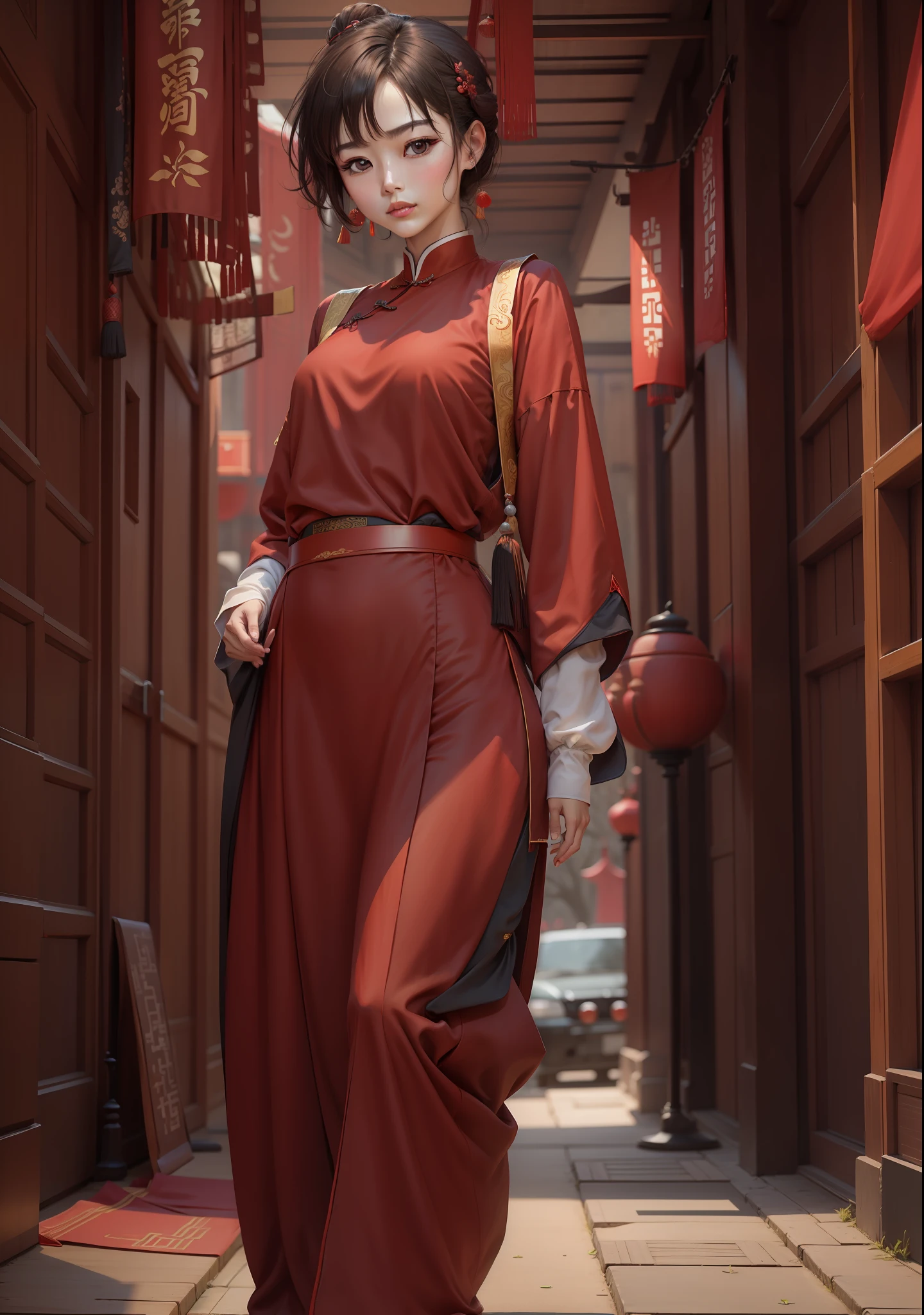 The overall color is reddish style, ancient Chinese clothing