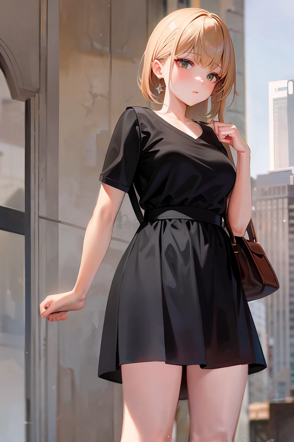 Huge girl wearing open-toe heels and black silk stepping on the city