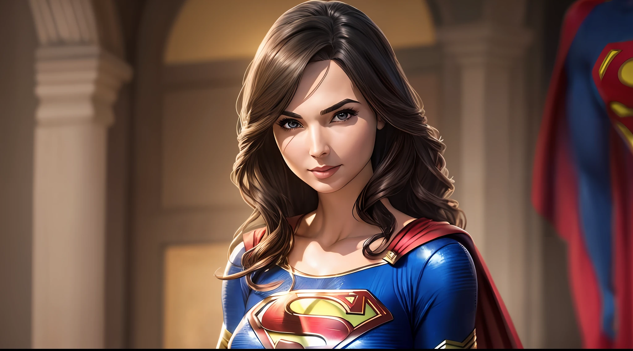 a woman in a superman costume posing for a picture, extremely detailed artgerm, supergirl, sexy painting of gal gadot, trending artgerm, artgerm jsc, gal gadot as supergirl, style artgerm, as seen on artgerm, artgerm detailed, artgerm style, ig model | artgerm --auto --s2