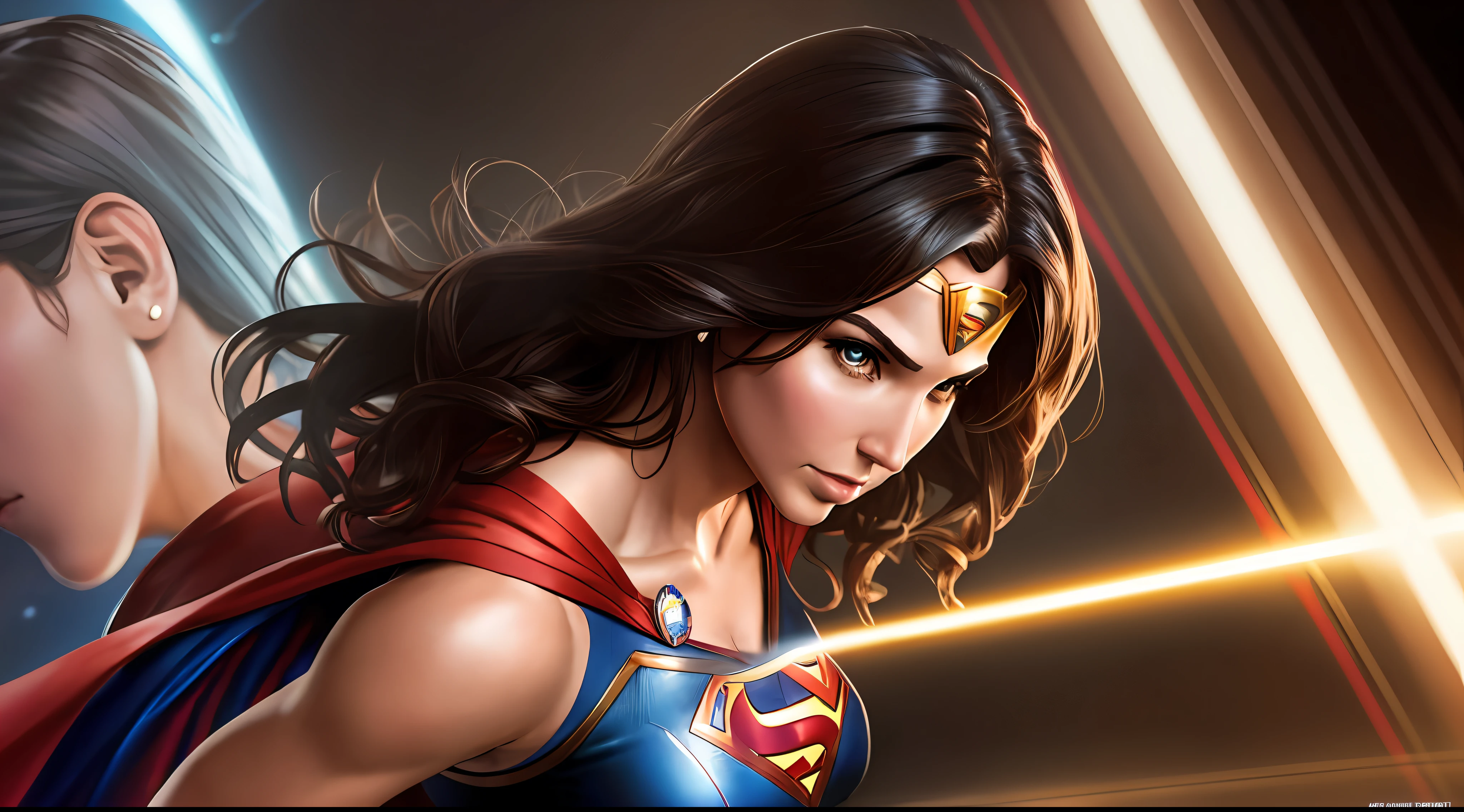 a woman in a superman costume posing for a picture, extremely detailed artgerm, supergirl, sexy painting of gal gadot, trending artgerm, artgerm jsc, gal gadot as supergirl, style artgerm, as seen on artgerm, artgerm detailed, artgerm style, ig model | artgerm --auto --s2