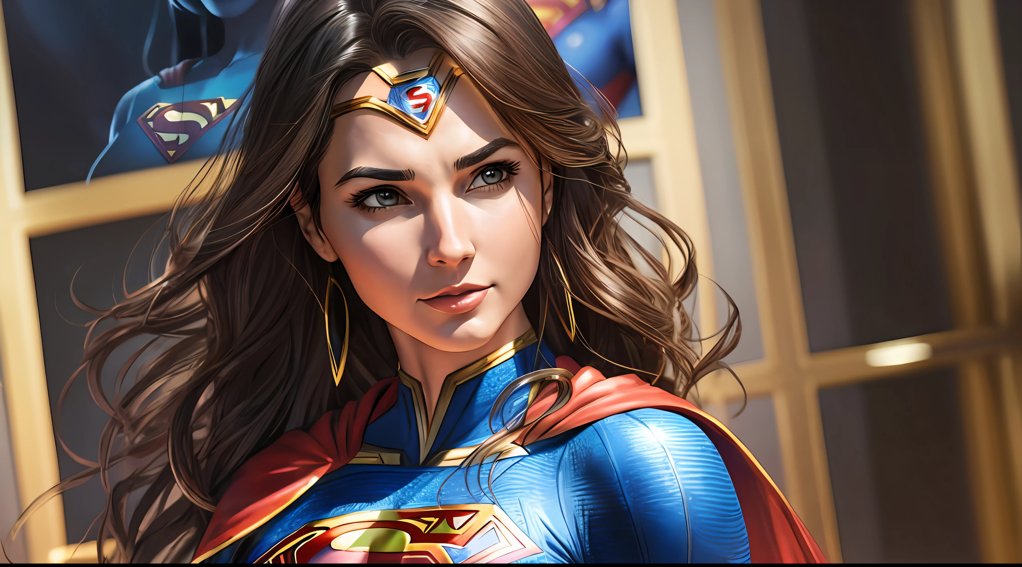 a woman in a superman costume posing for a picture, extremely detailed artgerm, supergirl, sexy painting of gal gadot, trending artgerm, artgerm jsc, gal gadot as supergirl, style artgerm, as seen on artgerm, artgerm detailed, artgerm style, ig model | artgerm --auto --s2