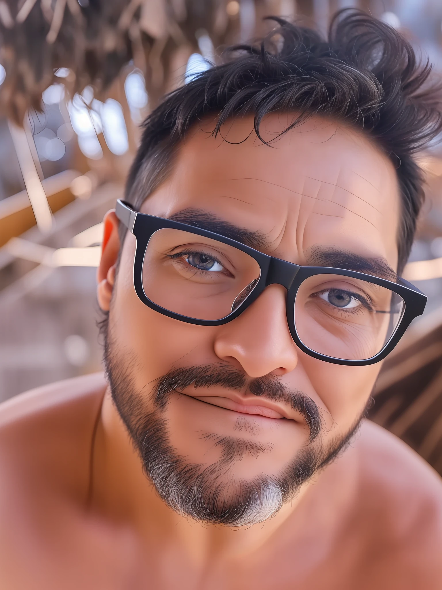 A 30-year-old man, (((black eyes))) and wearing glasses.