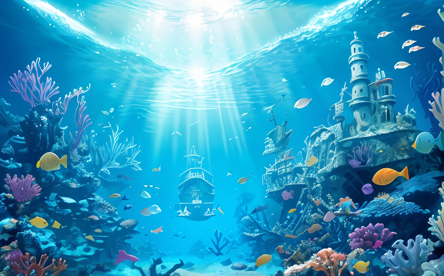 Shipwreck, illustration, 2d, lineart, in a bottom of the sea,best quality, masterpiece, ultra high res, steve McDonald