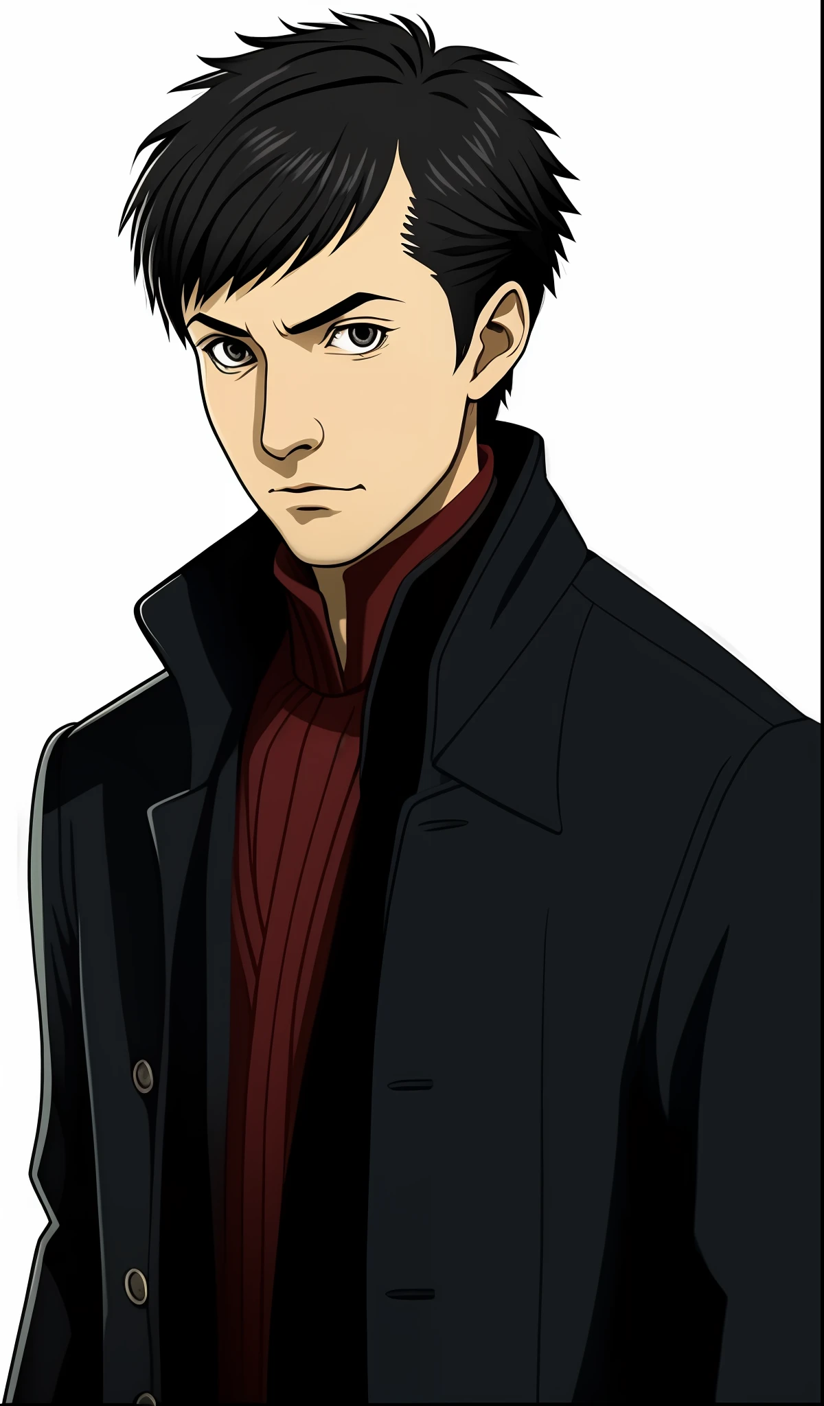 Shin Megami Tensei, Man, Cachicol, Overcoat, Short Hair, Social Haircut, Grey Pupils