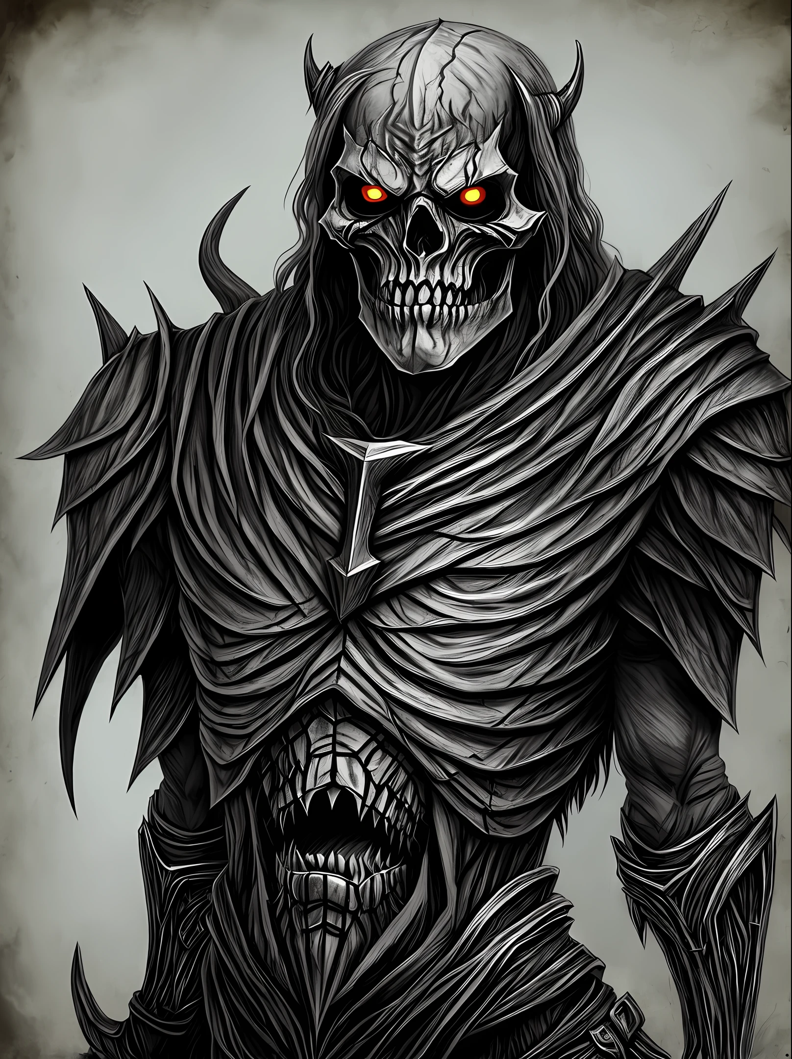 create a drawing of the Lord of Death Draugr based on the Lore from The Elder Scrolls
