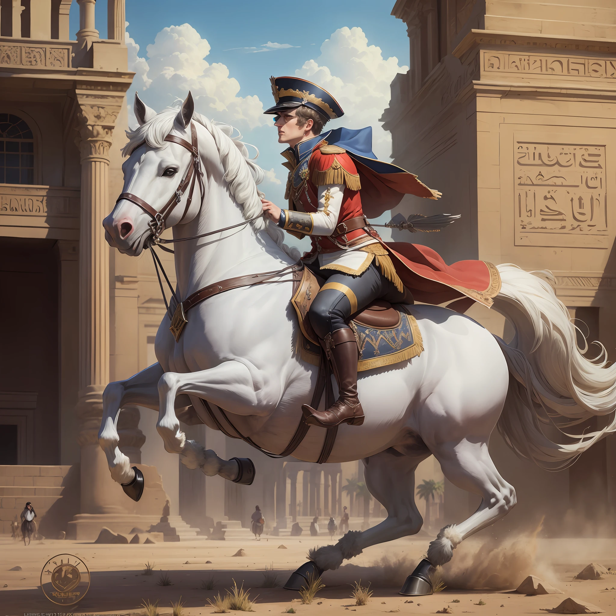 CREATE A PICTURE OF Napoleon in Egypt RIDING AN ULTRA REALISTIC CAVAL --auto --s2