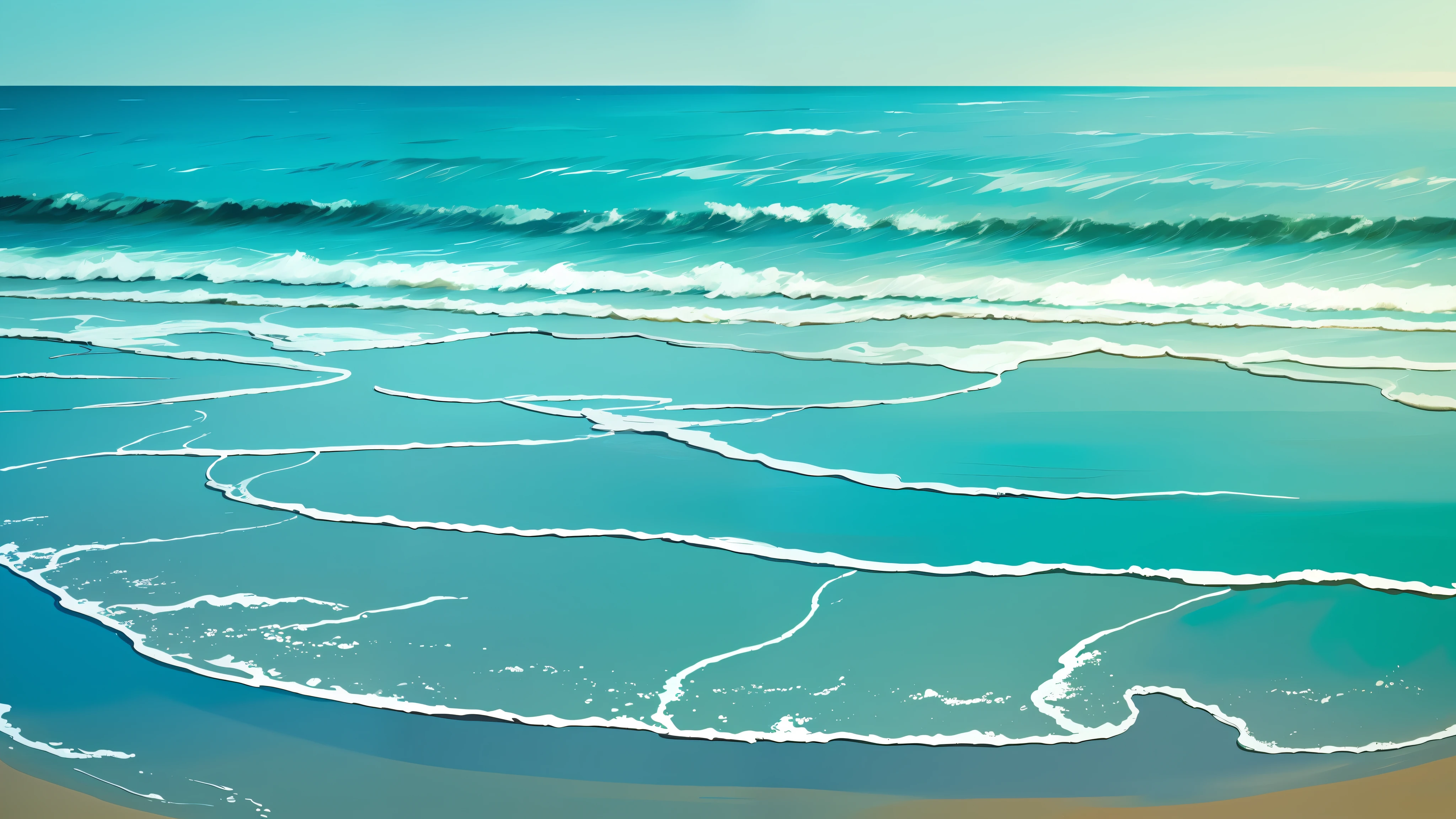 seashore, beach play, serene, calm,
painting, abstract expressionism, avant-garde,
soft lighting, blues, greens