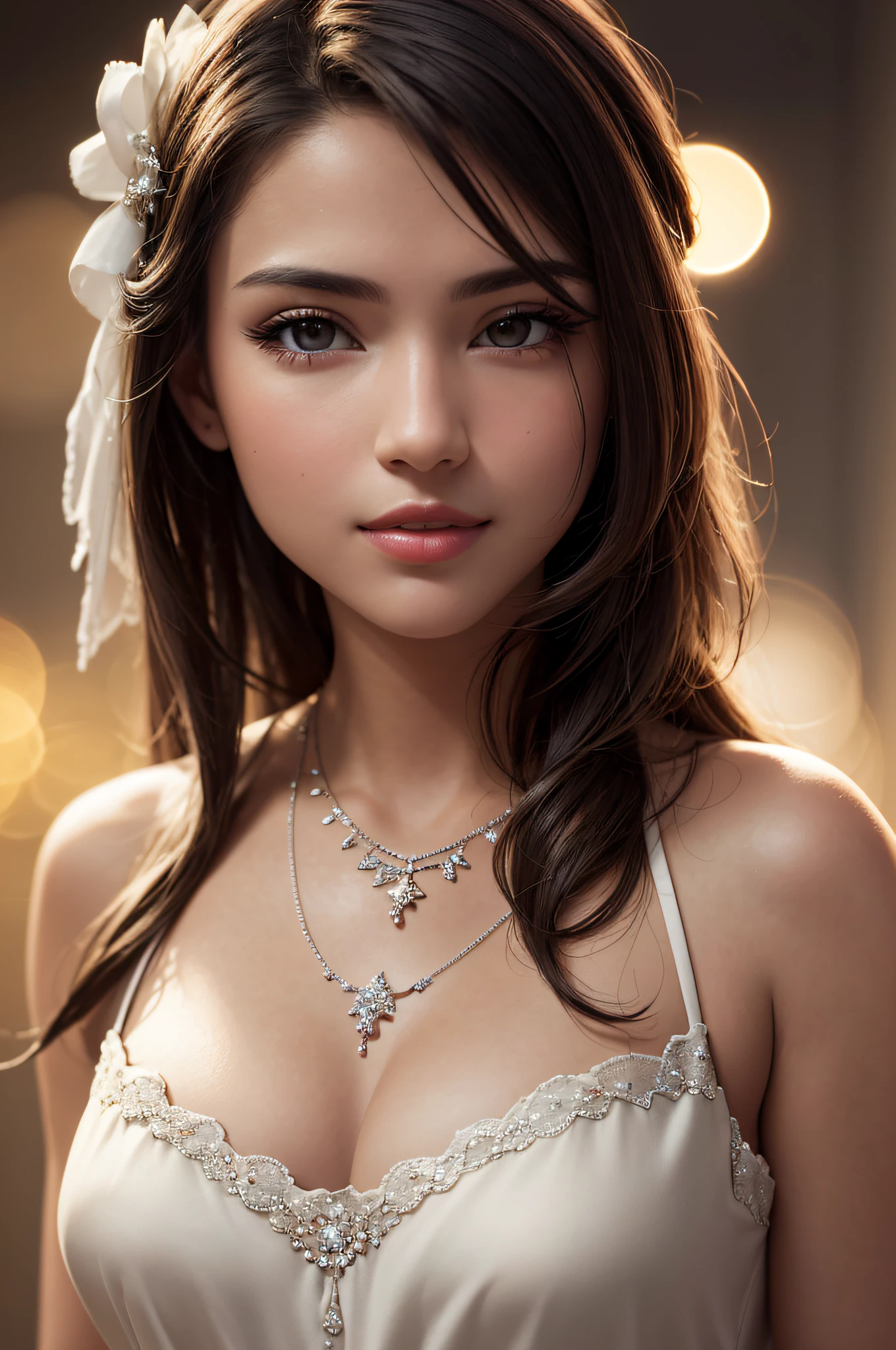 best quality, masterpiece, high resolution, 1girl brazilian, light skin, porcelain dress, hair accessories, necklace, jewelry, beautiful face, physically, Tyndall effect, realistic, dark studio, rim lighting, duotone lighting, (high detail skin: 1.2), 8k uhd, dslr, soft light, high quality, volume light, candid, photo, high resolution, 4k, 8k, bokeh