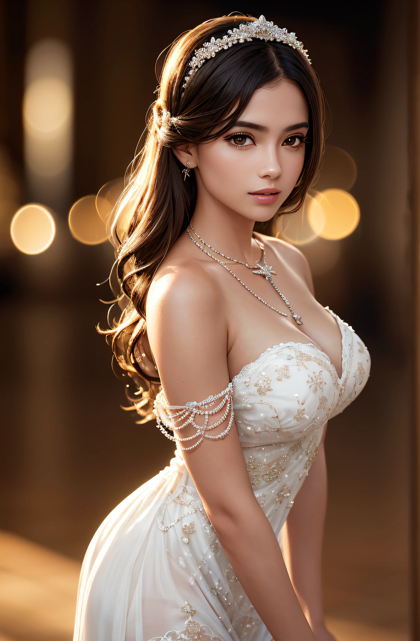 best quality, masterpiece, high resolution, 1girl brazilian, light skin, porcelain dress, hair accessories, necklace, jewelry, beautiful face, physically, Tyndall effect, realistic, dark studio, rim lighting, duotone lighting, (high detail skin: 1.2), 8k uhd, dslr, soft light, high quality, volume light, candid, photo, high resolution, 4k, 8k, bokeh
