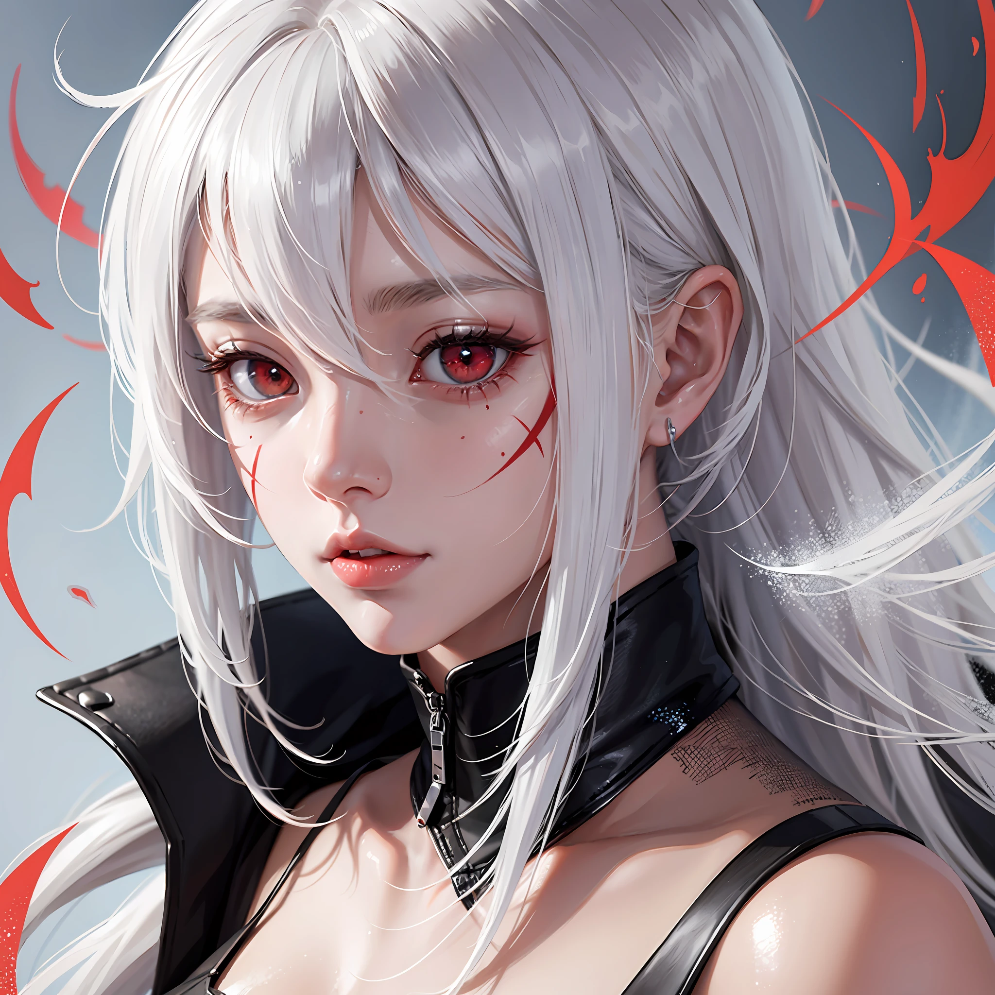 White,White Hair,Eye Scar, Red Eye, Anime Style --auto --s2