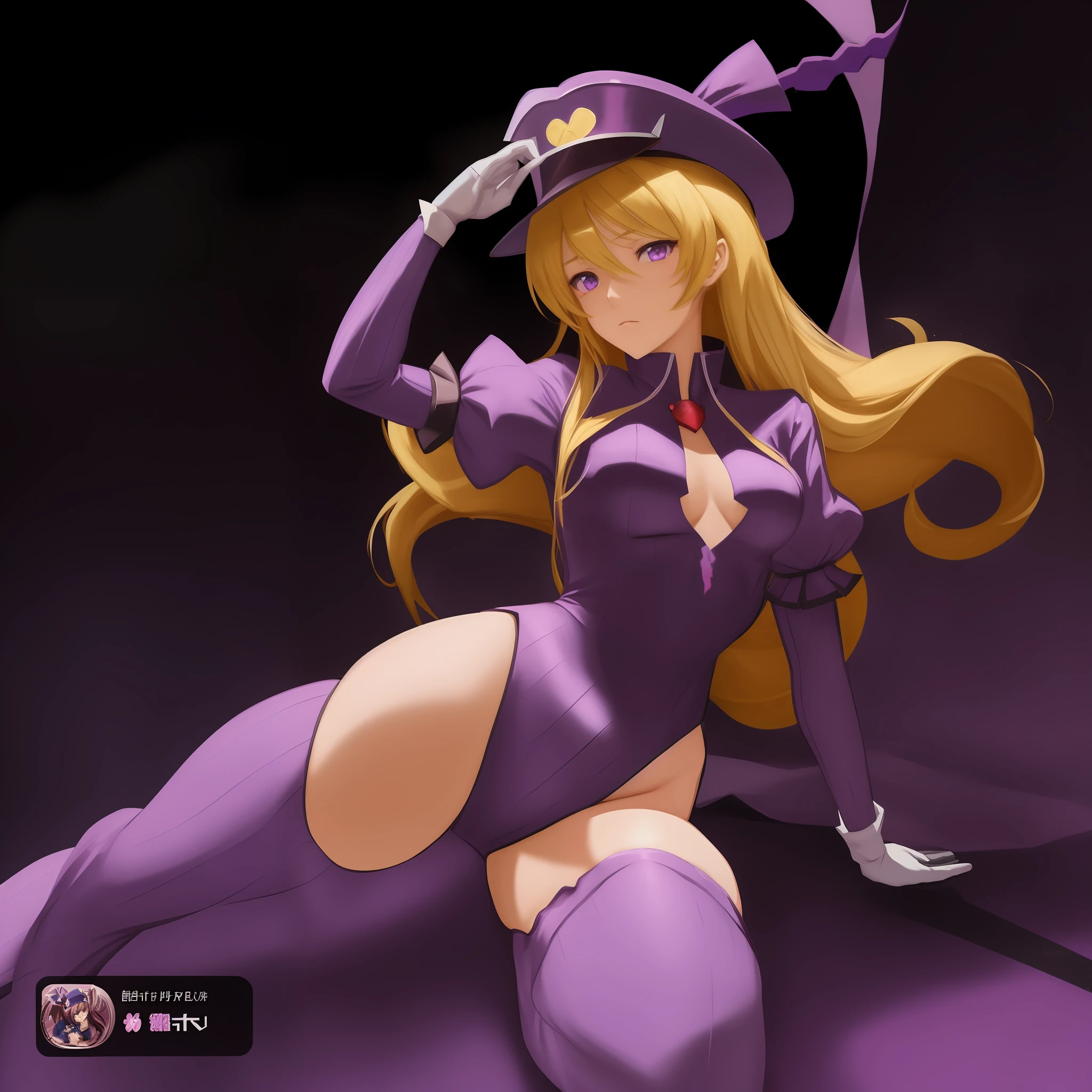 anime girl in purple outfit laying on floor with hat and gloves, cushart kenz, android heroine, gainax anime style, made with anime painter studio, sfw version, guilty gear art style, game art!!, black magician girl, gadget hackwrench, marin kitagawa fanart, painted in anime painter studio, zerochan art, shalltear from overlord