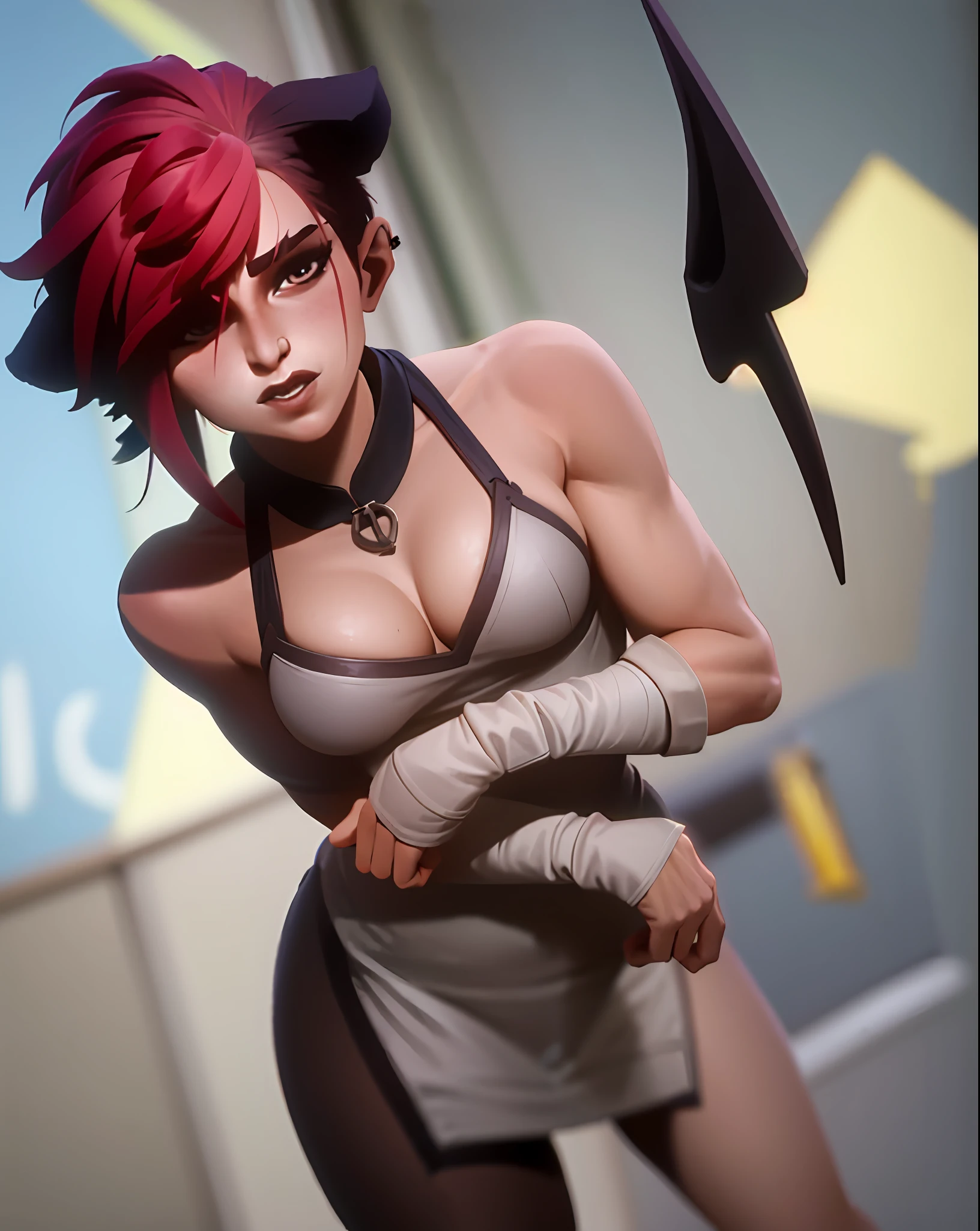 (masterpiece: 1.2, best quality), (1 milf, solo),v1l0l, large breasts, (Dynamic stance), demon girl, ( small demonic horns:1.1), (, (heaven), ), blue (pantyhose:1.1)