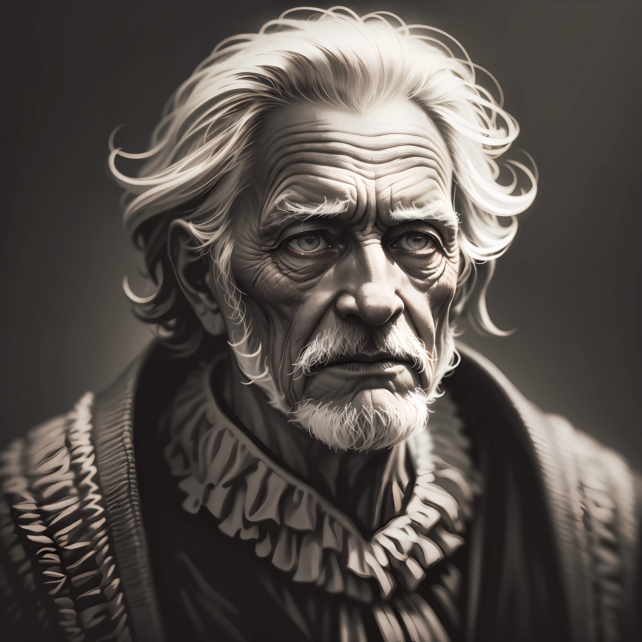 portrait elderly in the style of gustave dore and rembrandt, epic light from the dark, cinematic light, Contrasty, Installatio , mysterious immense details, HD, cinematic lighting, cinematic, epic, cinematic, dramatic lighting, rembrandt light 4k --auto --s2