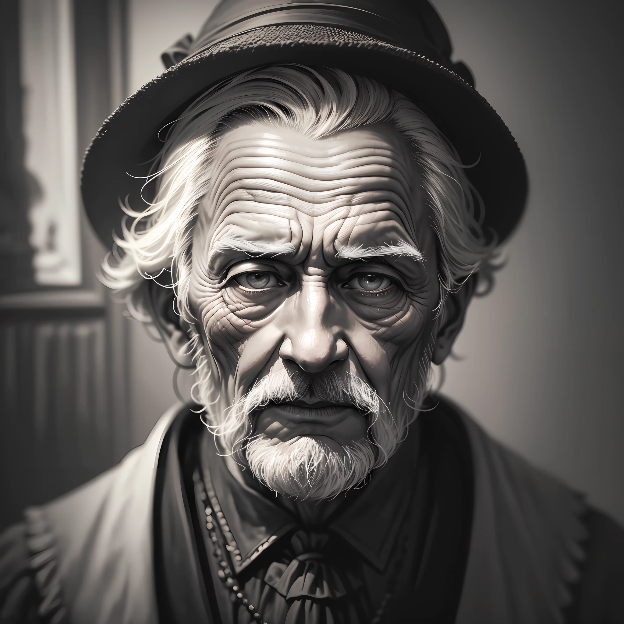portrait elderly in the style of gustave dore and rembrandt, epic light from the dark, cinematic light, Contrasty, Installatio , mysterious immense details, HD, cinematic lighting, cinematic, epic, cinematic, dramatic lighting, rembrandt light 4k --auto --s2